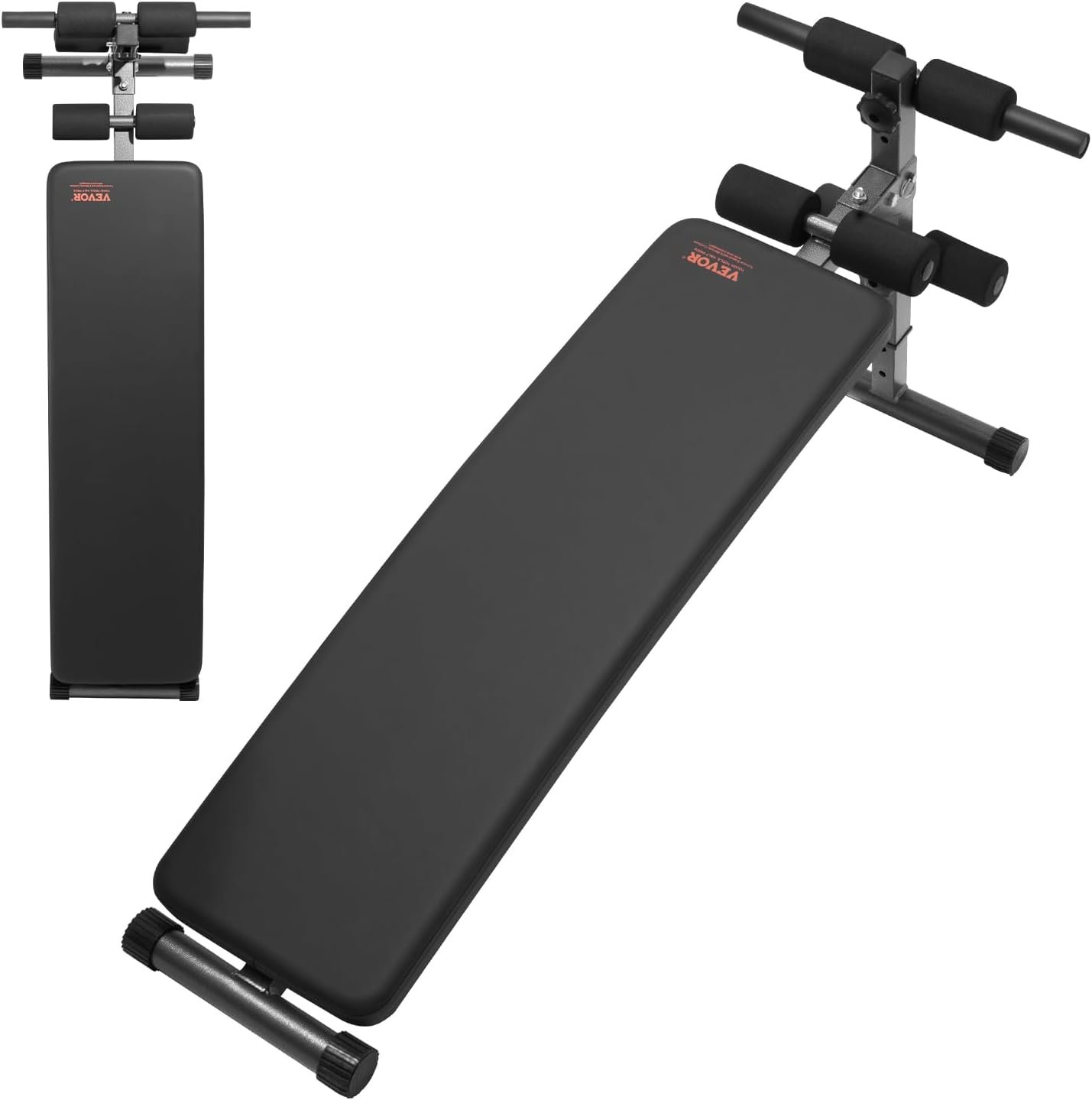 VEVOR Sit Up Bench, Folding Curved Decline Ab Bench, with 5 Adjustable Height Settings, Heavy-Duty Steel, Non-Slip Design, 500 Lbs Capacity for Home Gym Workouts, Strength Training, Full Body Muscles
