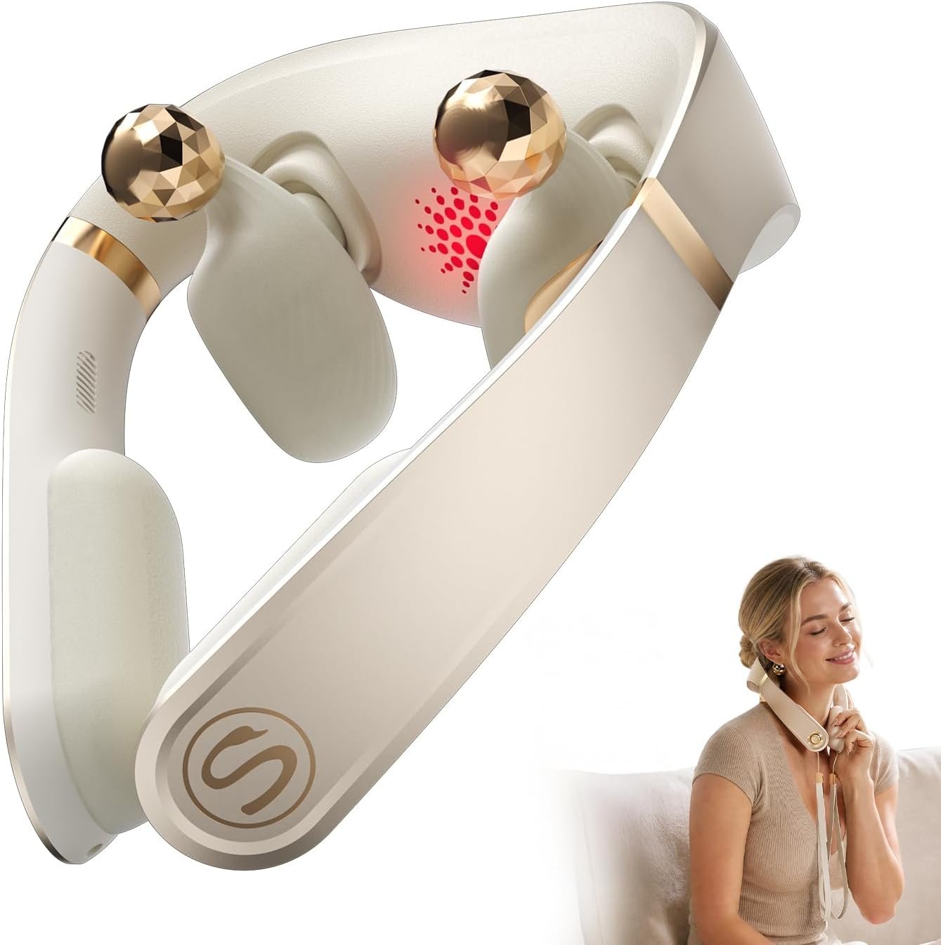 SKG PS700 Neck Massager with Heat for Strain Relief Deep Tissue | Father’s Day Dad Gifts, Red Light Warmth, 360° Bionic Kneading, Cordless Portable Neck and Shoulder Shiatsu Massager