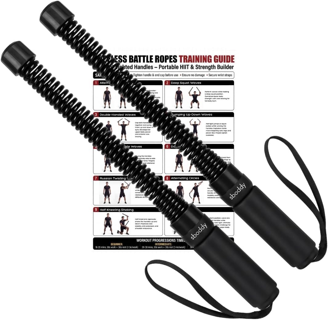 Weighted Ropeless Battle Ropes – Heavy Duty Portable Cordless Workout Equipment for Home Gym with Foam Grips, Exercise Videos | HIIT, Strength, Low-Impact Cardio Training for Men & Women