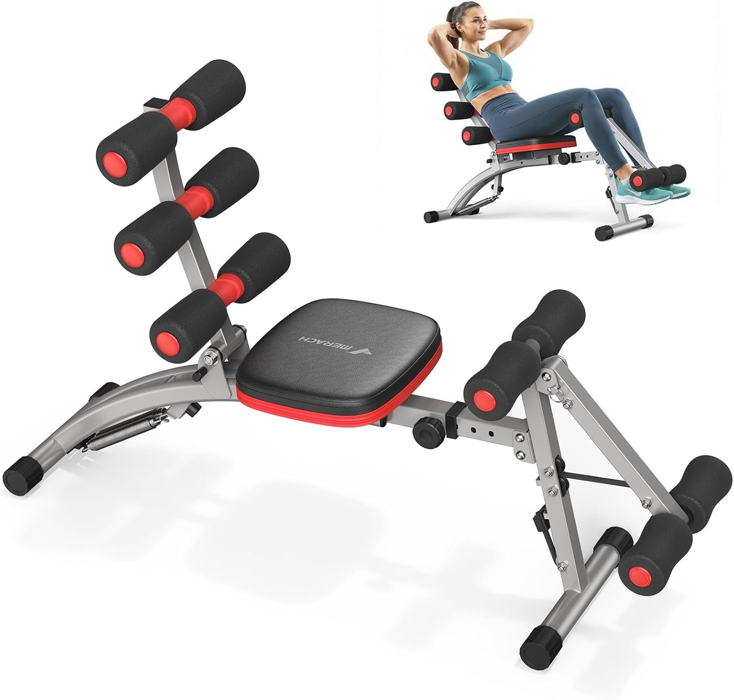 MERACH Ab Machine, Adjustable Ab Workout Bench for Home Gym, Multi-Functional Sit Up Exercise Equipment with 300 LBS Weight Capacity, Exercise Chair for Full Body Workout