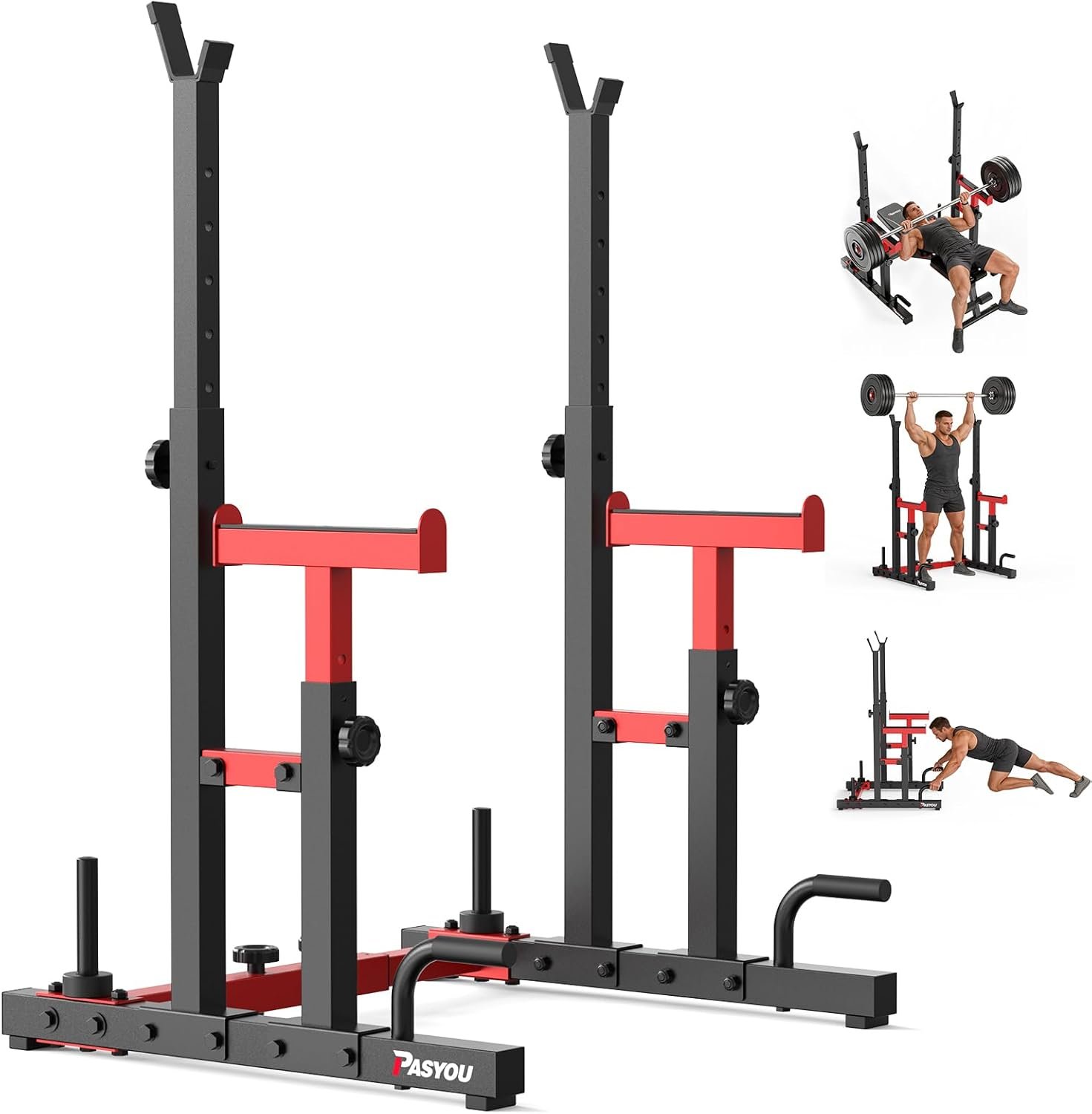 PASYOU Adjustable Power Rack, Adjustable Squat Rack for Home Gym, Weight Rack Stand with Spotters, Push Up Portable Strength Training Dumbbell Rack for Home Gym Equipment, 1200LBS