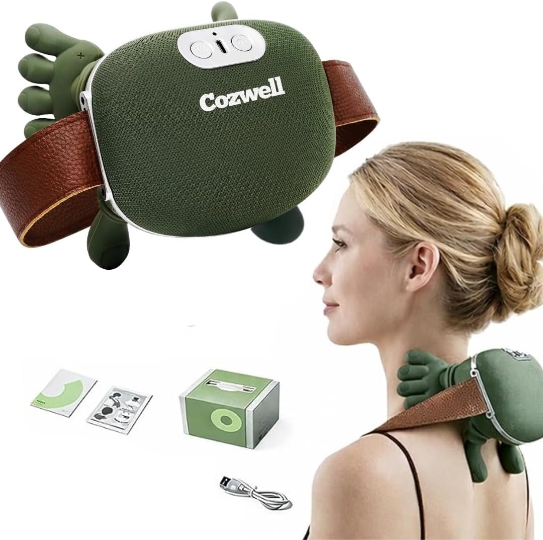 4D Wireless Neck Shoulder Massager – Upgraded 5 Mode-Massage System, Extended Battery, BPA-Free, Vegan Leather Strap – Deep Tissue Massage- Portable Shiatsu Massager – Dual Heat
