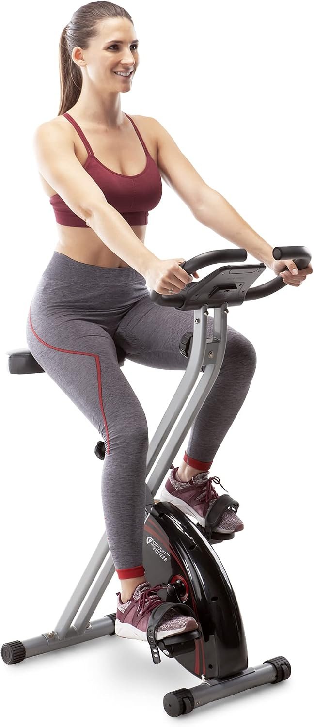 CIRCUIT FITNESS Circuit Fitness Folding Upright Exercise Bike with Adjustable Resistance 250 lb. Max. Capacity AMZ-150BK