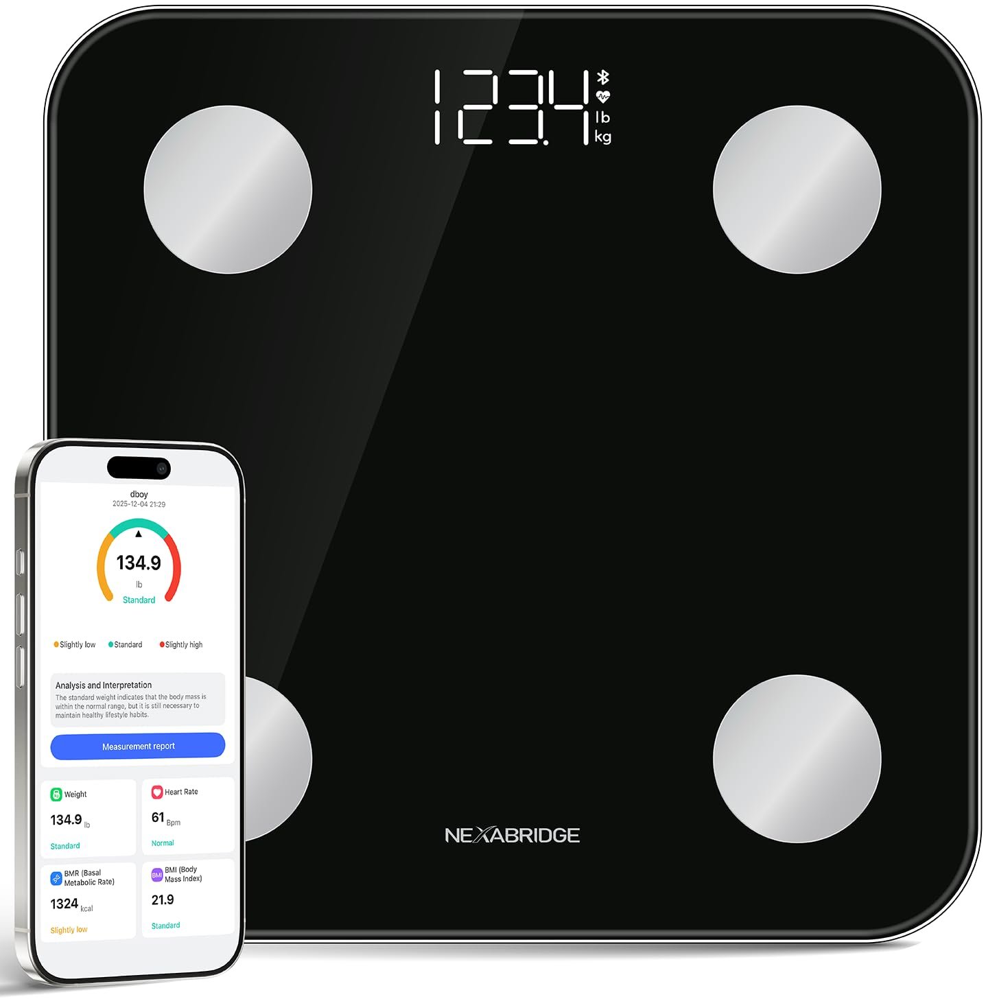 Smart Scale for Body Weight, BMI, Body Fat, Muscle Mass, 11″ Large Digital Bathroom Scale, 25 Body Composition Analysis, Sync App, Bluetooth, LED HD Display, 400 lbs – Nexa 2