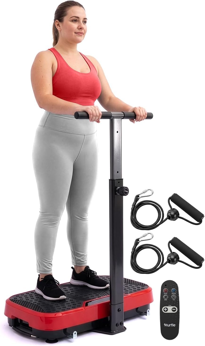 Hurtle Vibration Plate Exercise Machine with Handlebar, Vibration Plate with Handles for Low-Impact Home Fitness, 1-99 Speed Levels, 10 Preset Programs, Remote Control, Quiet Workout Platform