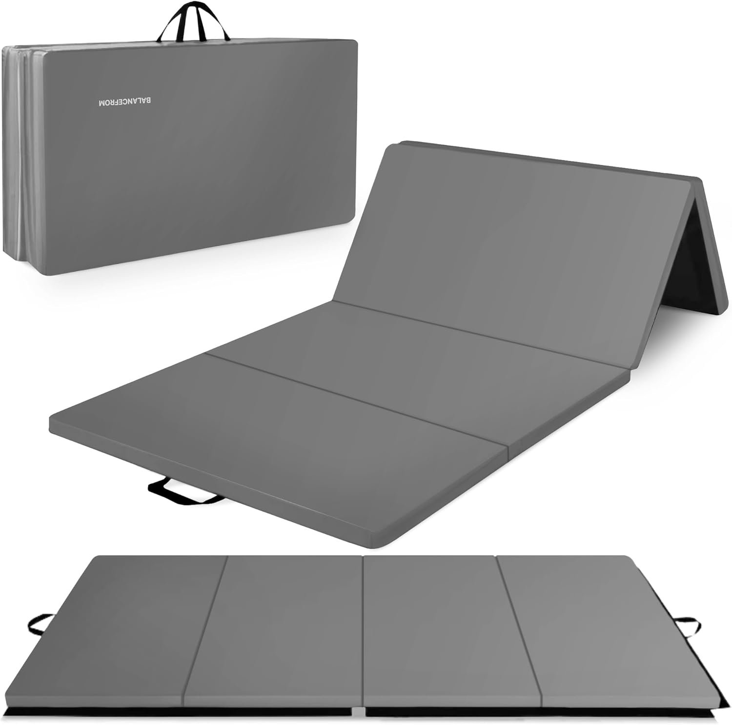 BalanceFrom 10×4 Feet 4-Panel Folding Gymnastics Mat – 2-Inch Thick Pad with Vinyl Surface and Carrying Handles for Tumbling, Yoga, Pilates, Home Workouts, and Martial Arts