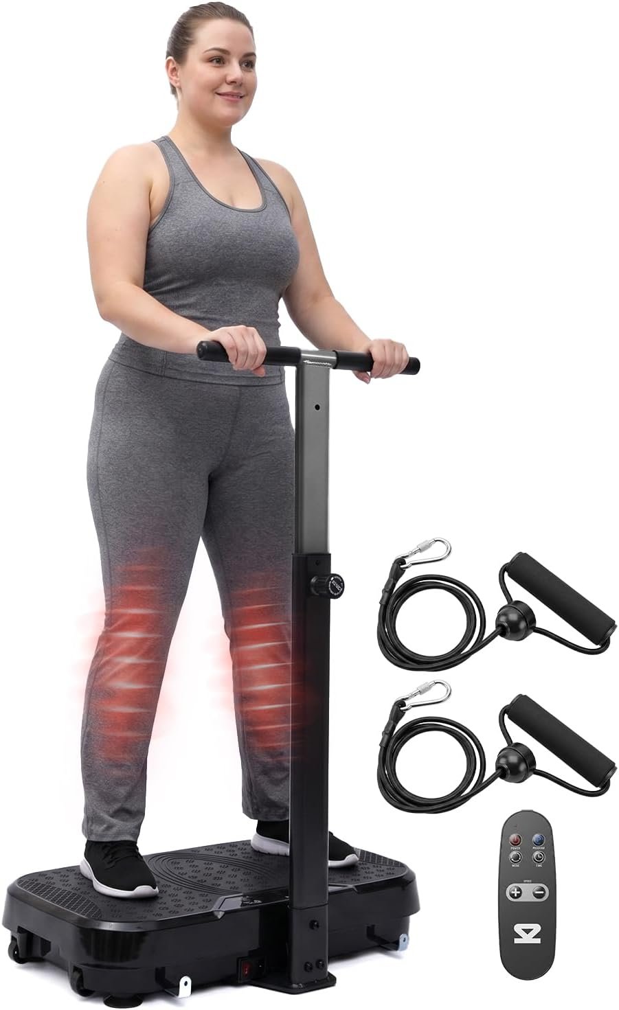 SQUATZ Vibration Plate Exercise Machine with Handlebar, Vibration Plate with Handles, 1-99 Speed Levels, 10 Preset Programs, Low-Impact Home Fitness Platform with Remote, Portable Design, Black
