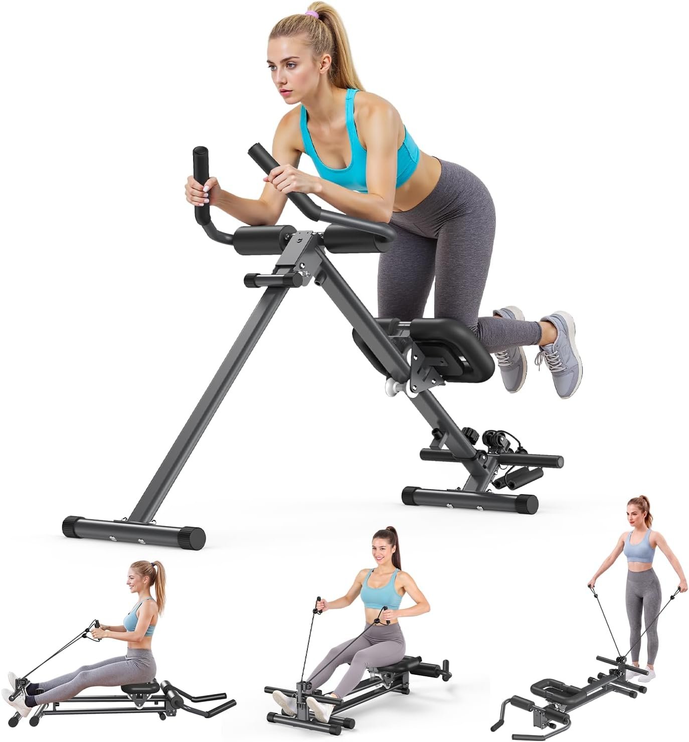 OWLSKY Ab Machine, Adjustable Ab Trainer Machine for Abs Workout at Home Gym, Foldable, Knee Protection, LCD Monitor, Device Holder, 400 LBS,Abdominal Trainer for Stomach Workout