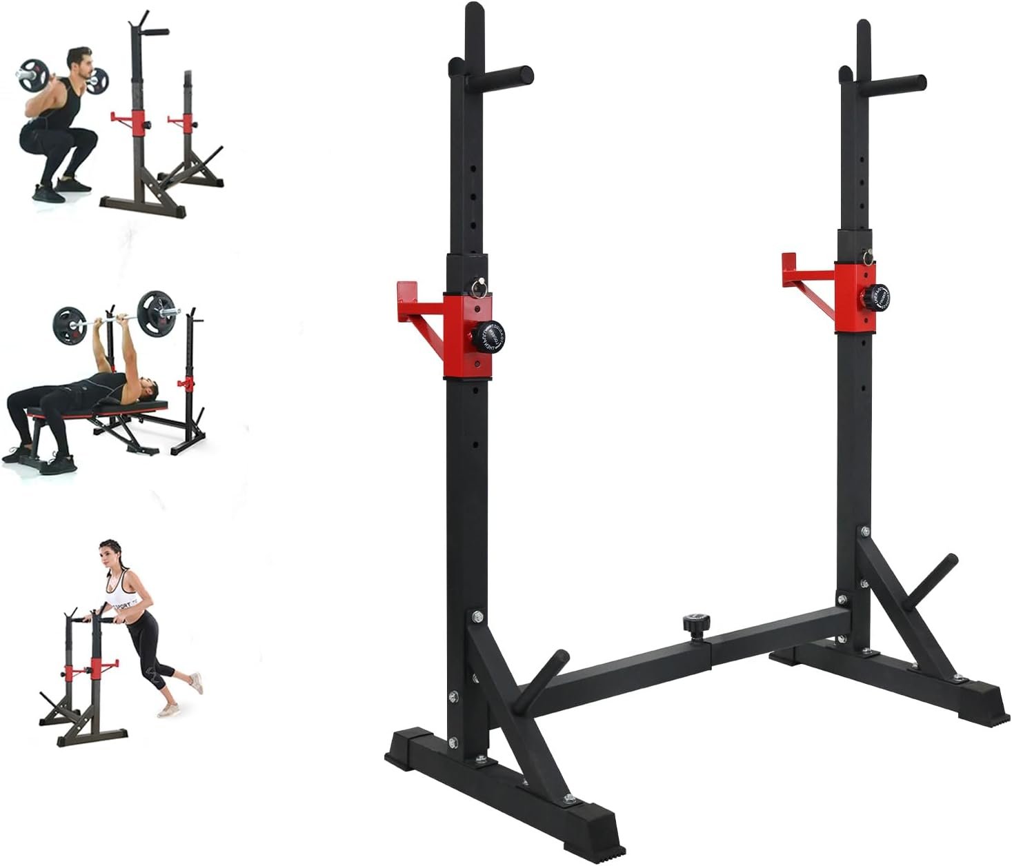 BESTHLS Adjustable Squat Rack Stand with Barbell Rack, Weight Plate Holder, J Hooks,Dip Bar Station for Bench Press Strength Training Max Load 550LBS Suitable