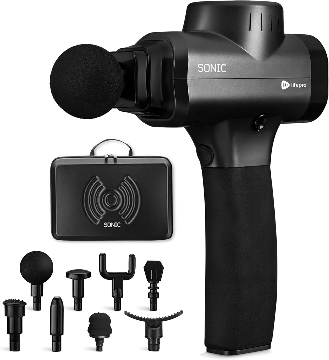 Lifepro Massage Gun – Percussion Muscle Massager for Athletes with 8 Massage Heads and 5 Speed Settings – Deep Tissue Back and Muscle Massage Gun for Recovery