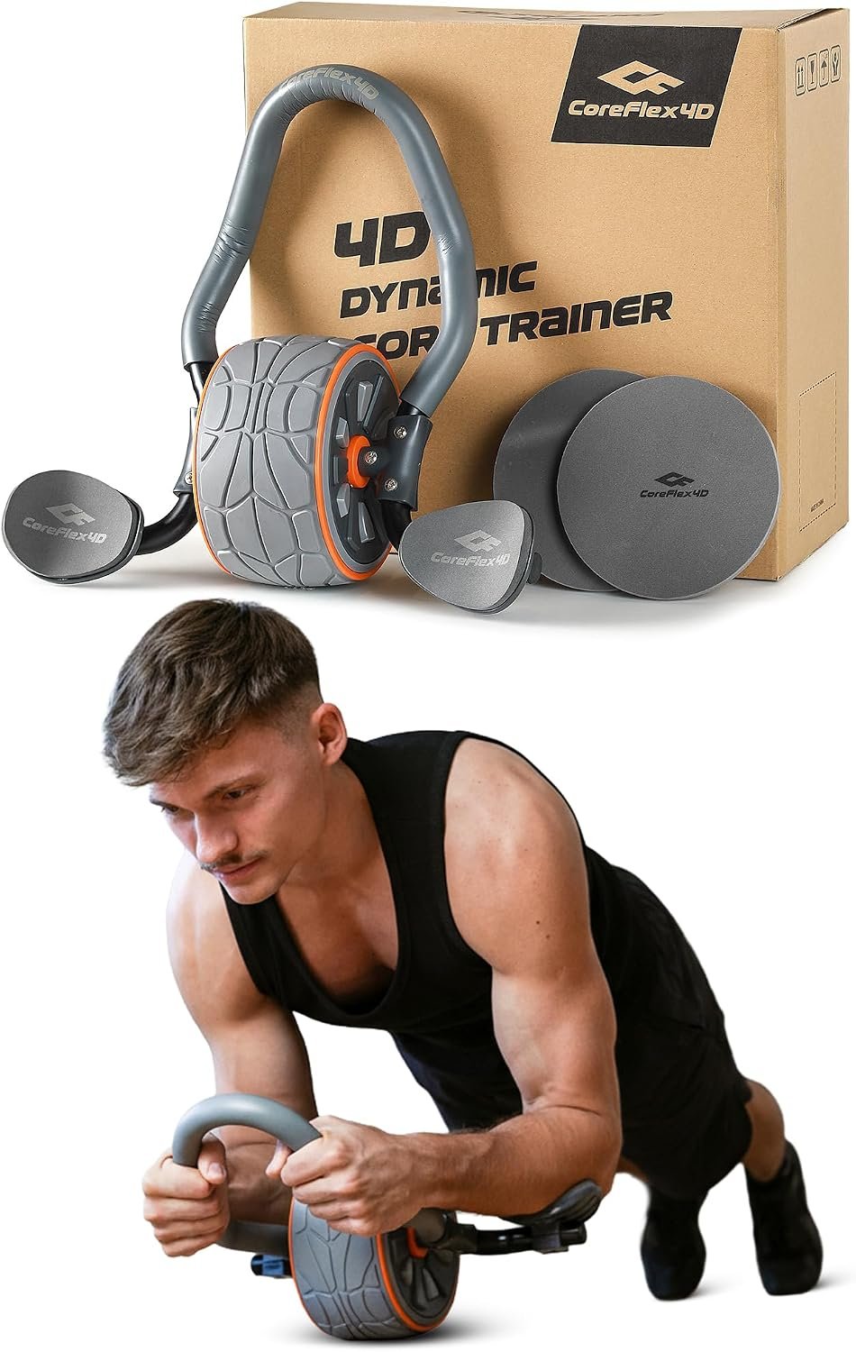 CoreFlex4D Ab Roller Wheel with Elbow Support, 4D Multi-Directional Core Trainer for Abs, Obliques & Stability, Heavy Duty Ab Workout Equipment for Home Gym, Strength Training & Full Body Fitness