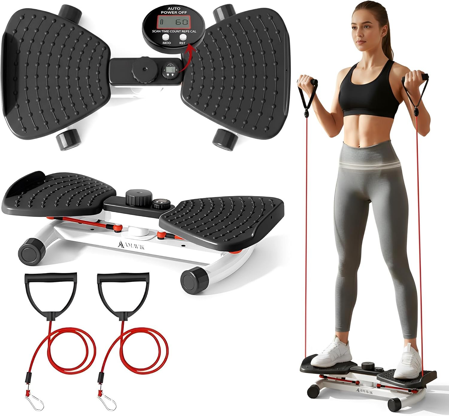 AMAVIK Waist Twister Machine Exercise with Smart Digital Counter, Double Anti-Slip Platform, Noiseless Design, 330lbs Capacity – Core Align Twist Board & Ab Waist Twister for Home Exercise