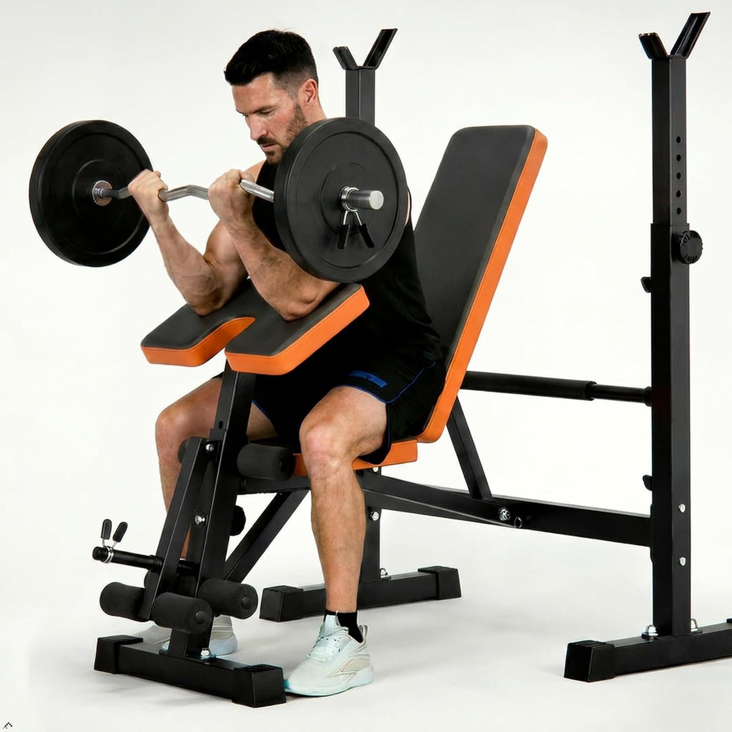 YOLEO Weight Bench with Rack – Bench Press Set, Leg Extension, Preacher Curl & Flat/Incline/Decline Full Body Workout Bench, Adjustable Olympic Weight Benches for Home Gym(47.44IN WIDE GRIP)