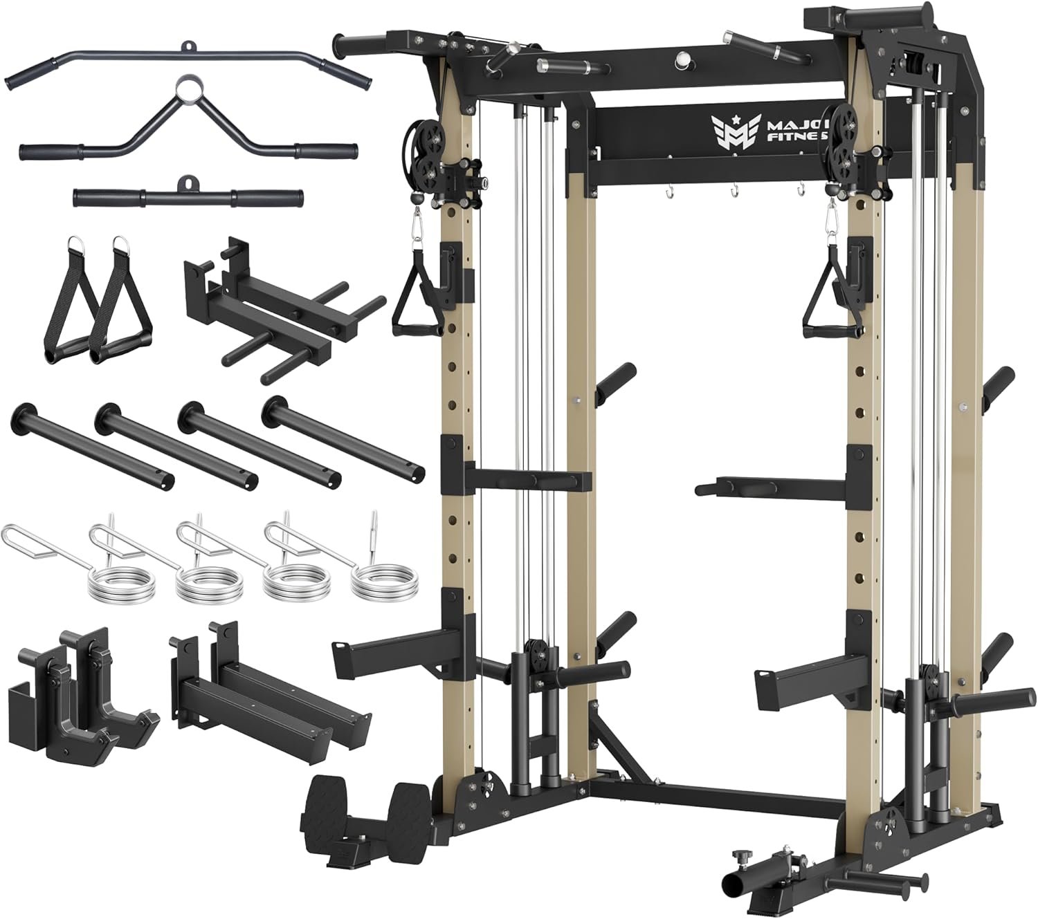 MAJOR FITNESS F22 Power Rack, 1600lbs All-in-One Squat Rack with Dual Pulley System, Heavy-Duty Steel Frame, Attachments & Storage for Home Gym Strength Training