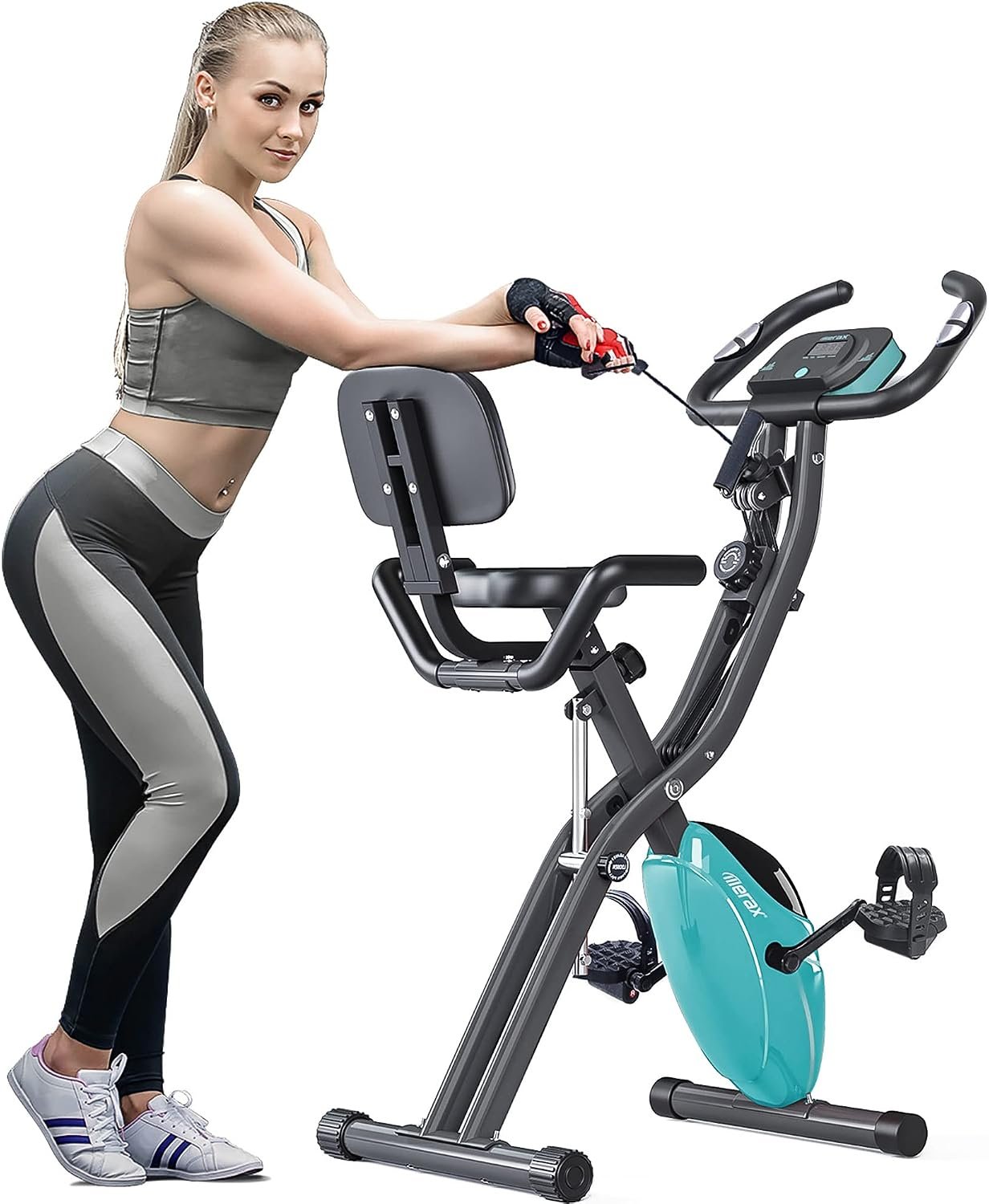 Merax Workout Bike For Home – 2 In 1 Recumbent Exercise Bike and Upright Indoor Cycling Bike Positions, 16 Level Magnetic Resistance Exercise Bike, Foldable Stationary Bike Machine, Fitness Bike