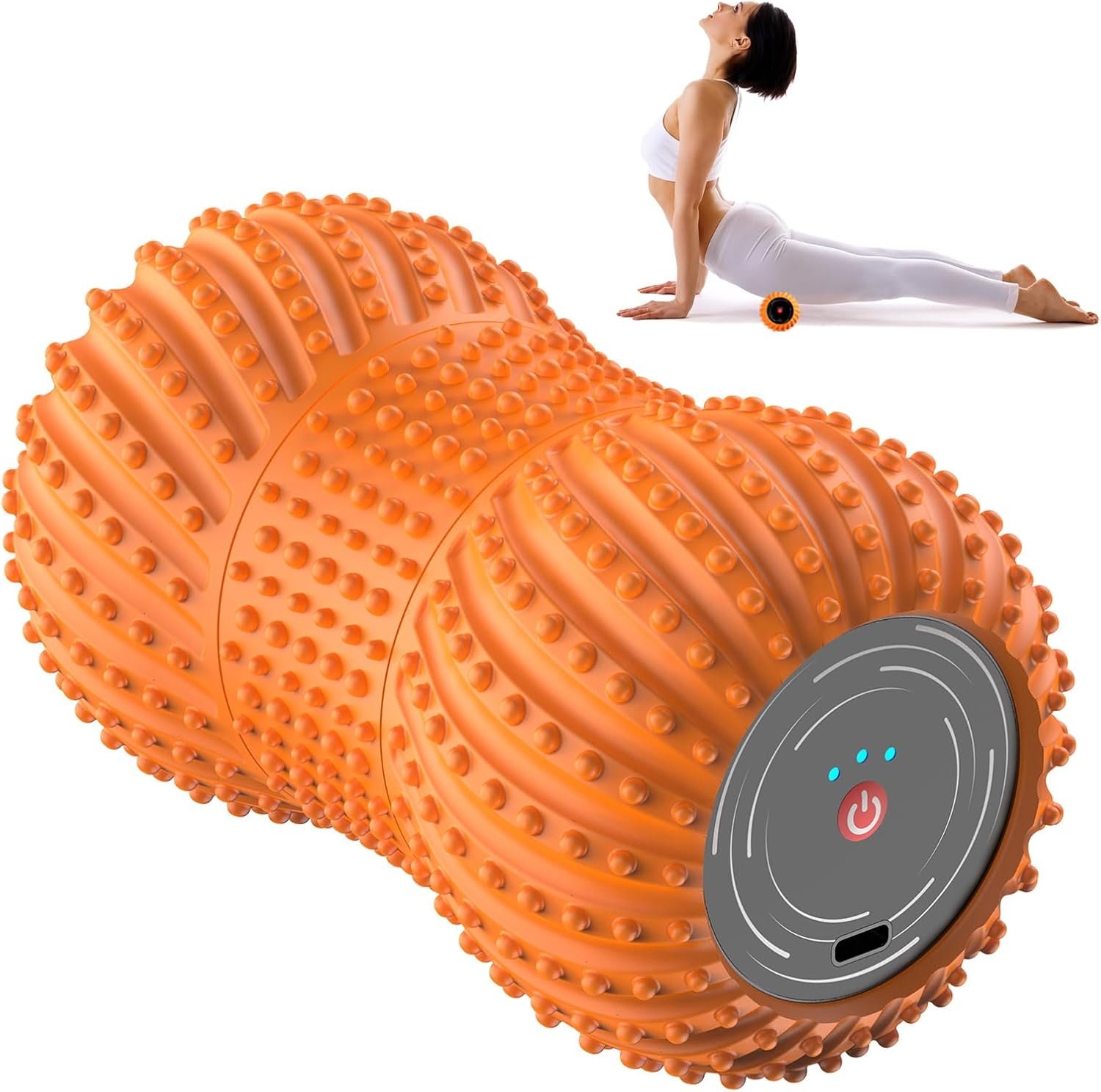 Electric Vibrating Foam Roller for Muscle Recovery, 6-Speed Deep Tissue Massage Roller with Bluetooth Speaker for Plantar Fasciitis, Back, Legs, Physical Therapy (Orange)