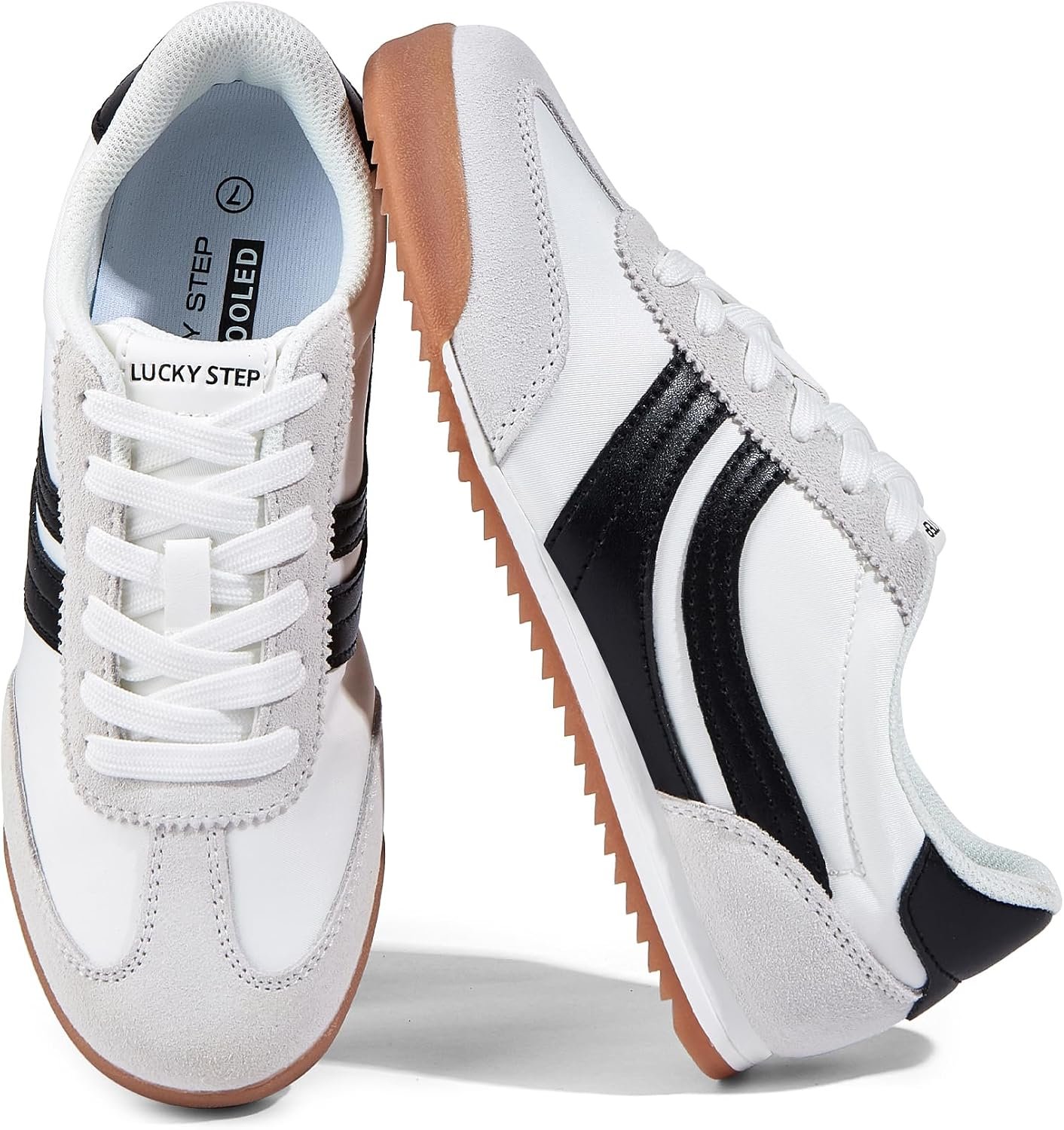 LUCKY STEP Women’s Fashion Sneakers Thin Sole Lace up Tennis Shoes Lightweight Walking Running Gym Workout Classic Retro Footwear Anti Slip Trainers