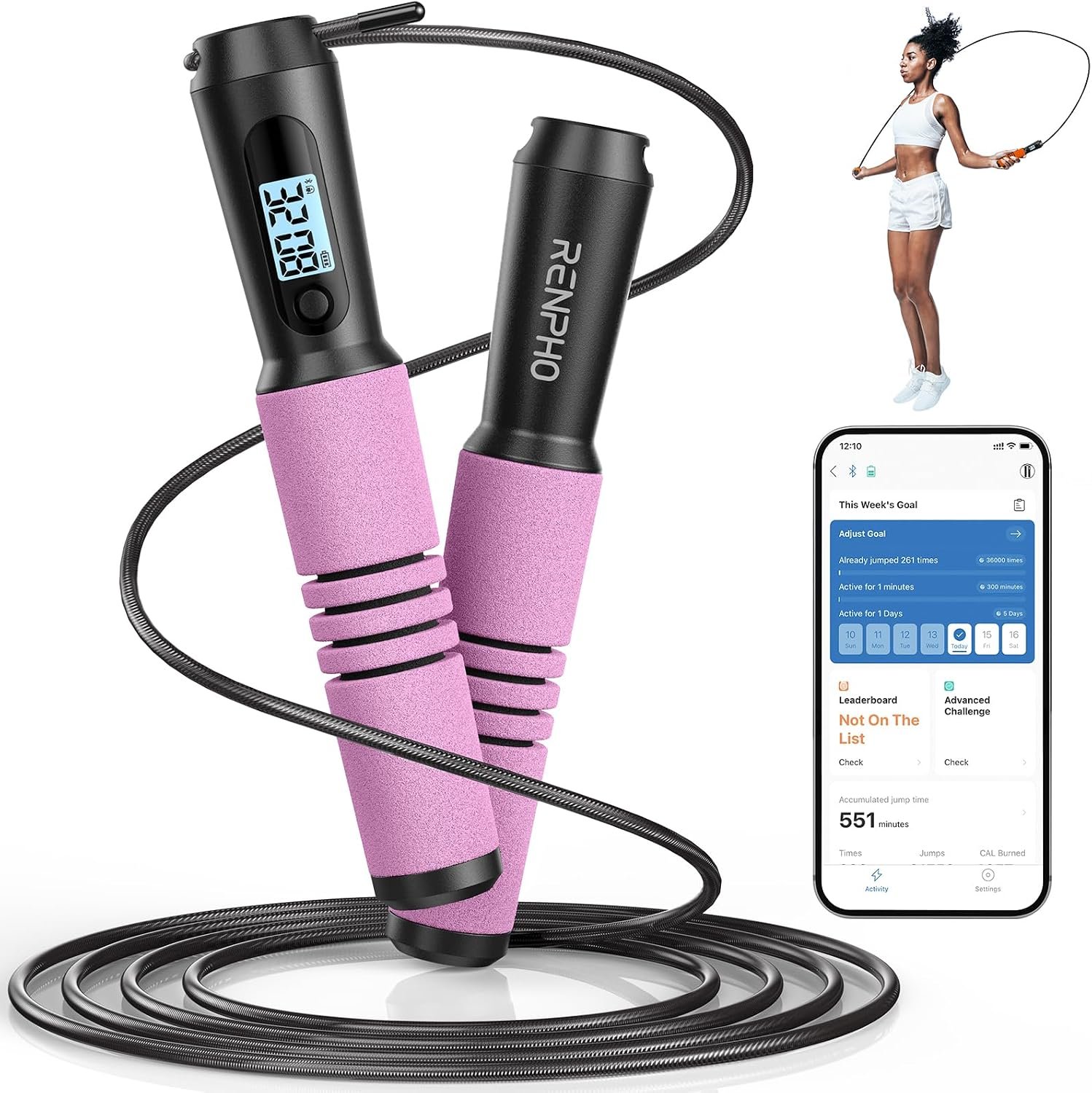 RENPHO Smart Jump Rope – APP Data Storage & Tracking & Analysis, Tangle-Free Jumping Rope for Men, Women, Skipping Rope with Counter, Adjustable workout Jump Ropes for Crossfit, Gym, MMA