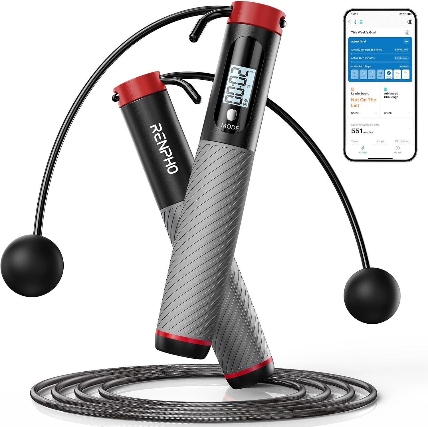 RENPHO Cordless Jump Rope, Weighted Jump Rope with Counter, Jump Ropes for Fitness, Smart Skipping Rope for Crossfit