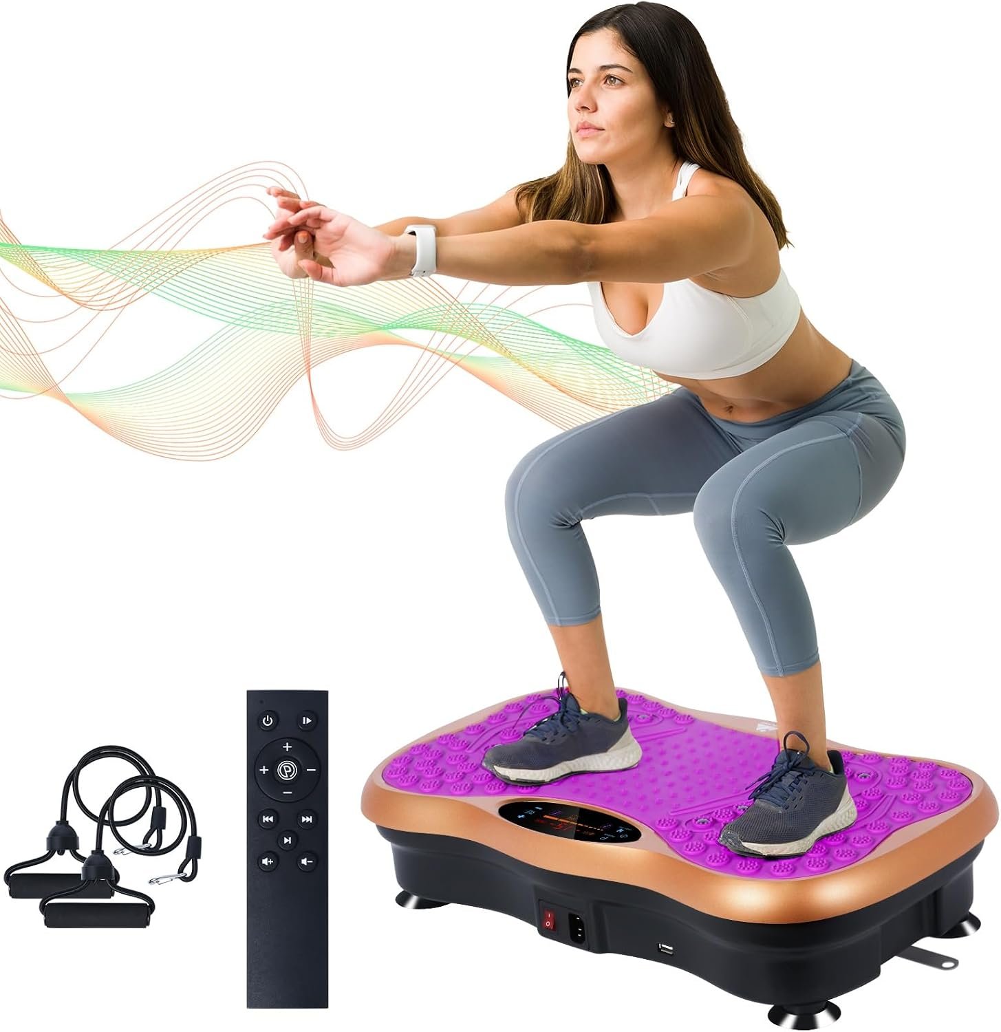 Vibration Plate Exercise Machine, Vibration Platform for Lymphatic Drainage Full Body, 99 Speed Levels, 5 Workout Modes & Resistance Bands, Home Gym Equipment for Shaping, Toning & Weight Loss