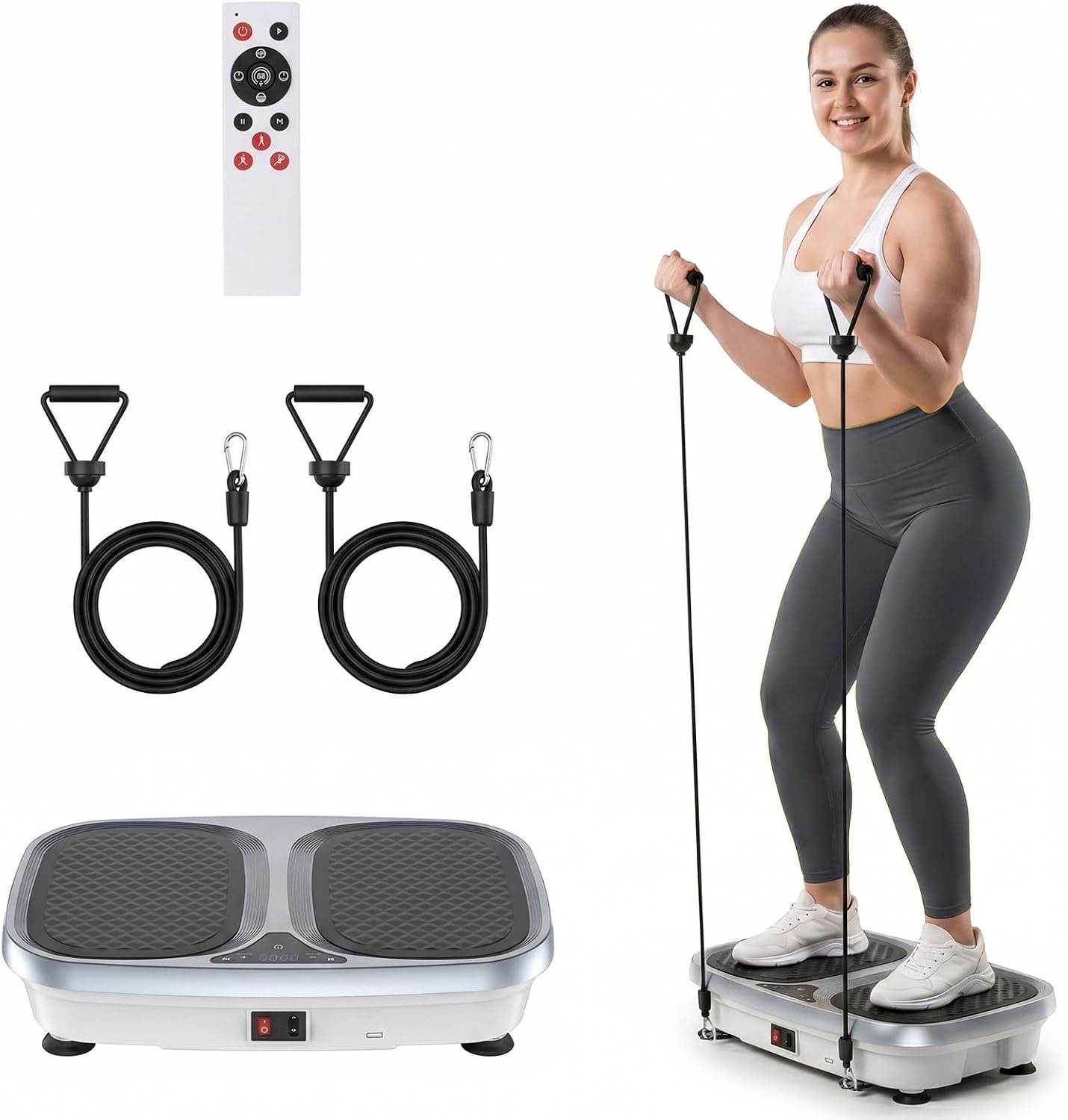 NEWBULIG Vibration Plate, Whole Body Workout, Vibrating Platform with LED Touch Screen & Pull Ropes for Weight Loss & Muscle Toning, Home Gym Fitness Equipment with Remote Control for Women Men