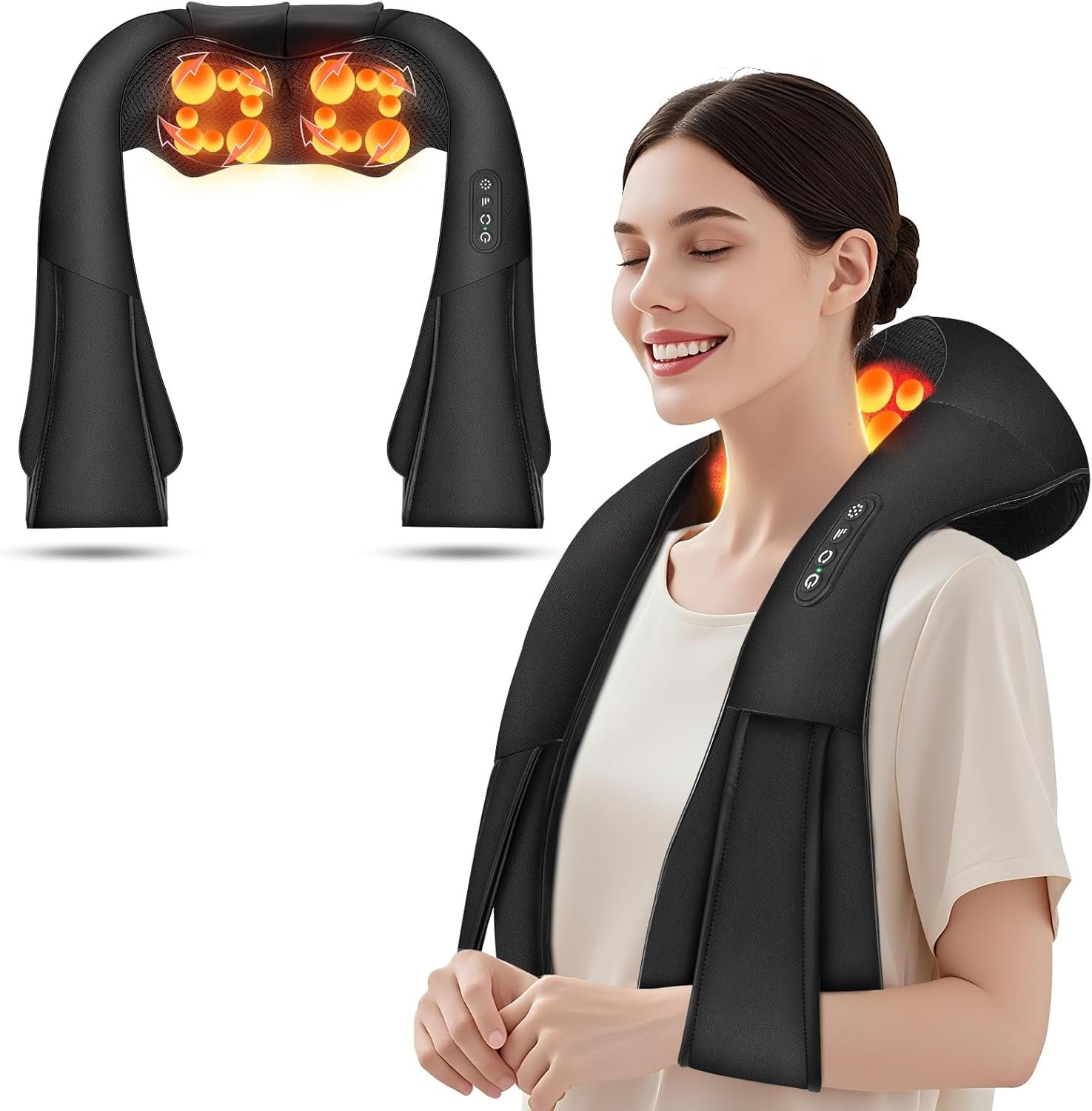 Cordless Shiatsu Neck and Shoulder Massager, Back Massager with Heat ,Massage Deeper Tissue 4D Kneading Massage for Shoulder, Neck and Back, Use at Home, Office, Car – Gifts for Fathers Day Dad Gift