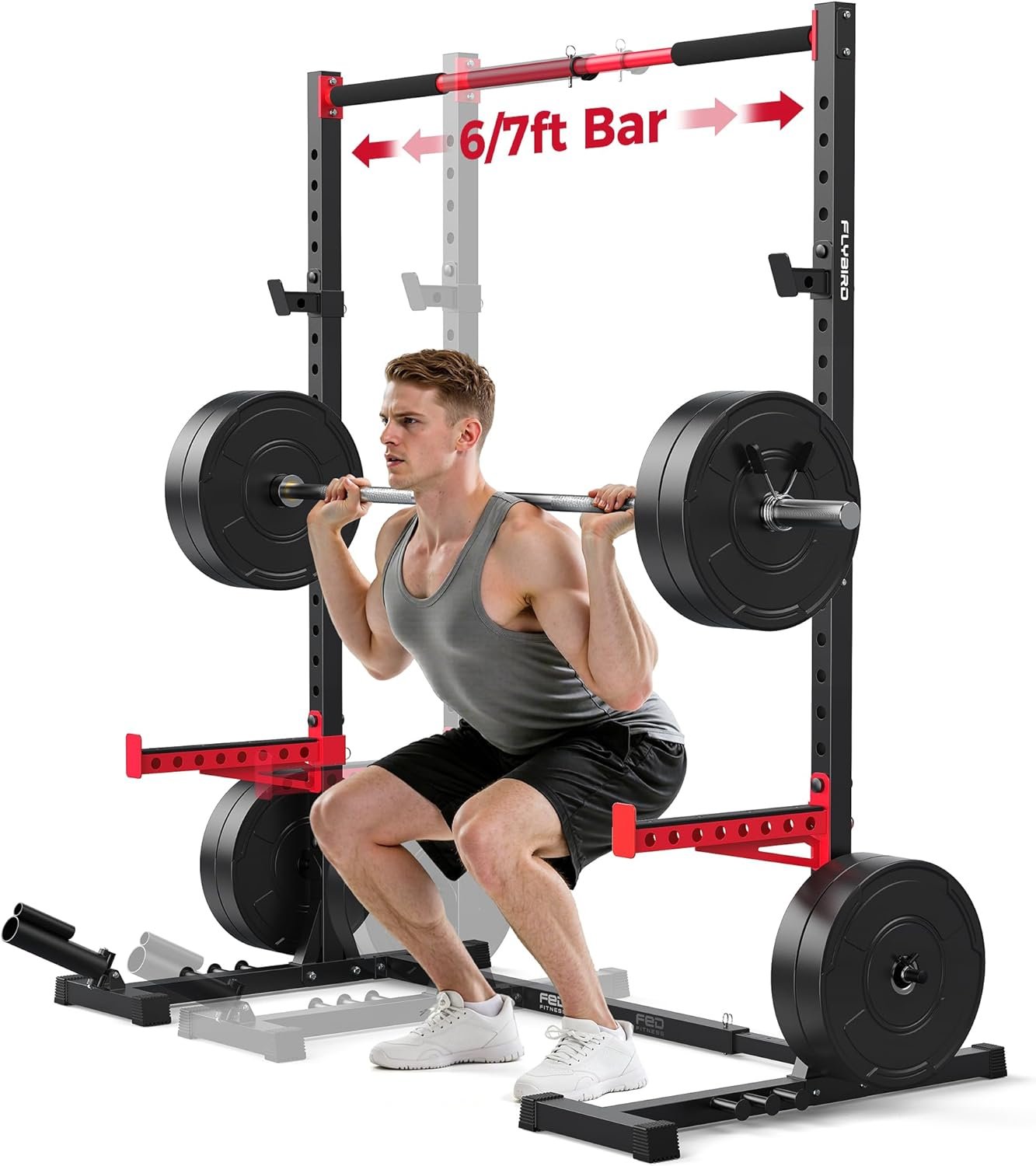 FLYBIRD SR1 Squat Rack with Pull-Up Bar, Adjustable Multi-Functional Power Rack, Inner Width Squat Rack Stand Suitable for 6FT,7FT Barbell for Home Gym Equipment
