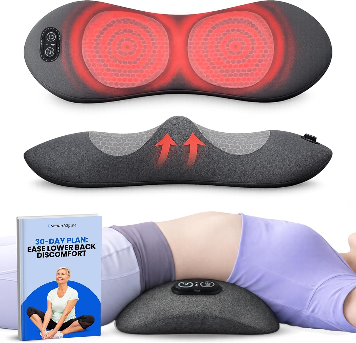 SmoothSpine Triple Fusion Back Massager – The Official Smooth Spine Massager with Heat – Design to Support Lower Back Comfort, Relaxation Device for Home Use (Triple Fusion Back Massager)