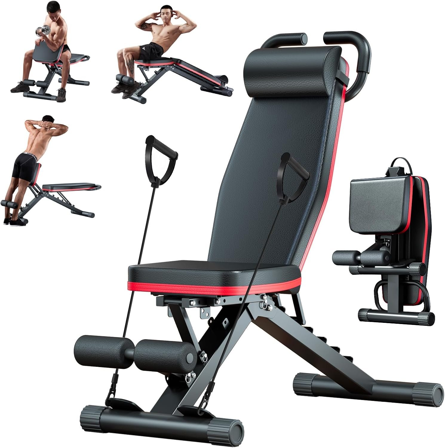 ALSO GO Adjustable Weight Bench, Workout Benches with Leg Extension, Foldable Incline Decline Bench Press, Roman Chair, Full Body Strength Training Equipment for Home Gym