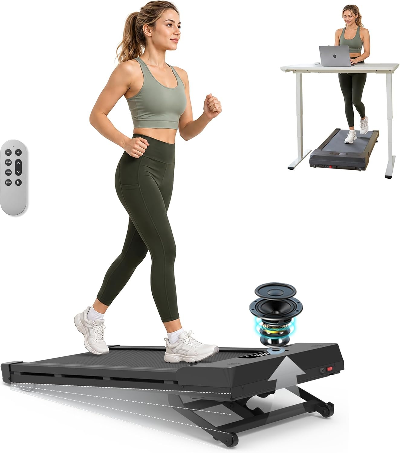 PACEROCKER Walking Pad Treadmill with 12% 9-Level Auto Incline, 450 lbs Capacity Bluetooth Speaker Under Desk Treadmills for Home Hiking, 5 MPH, Grey Black