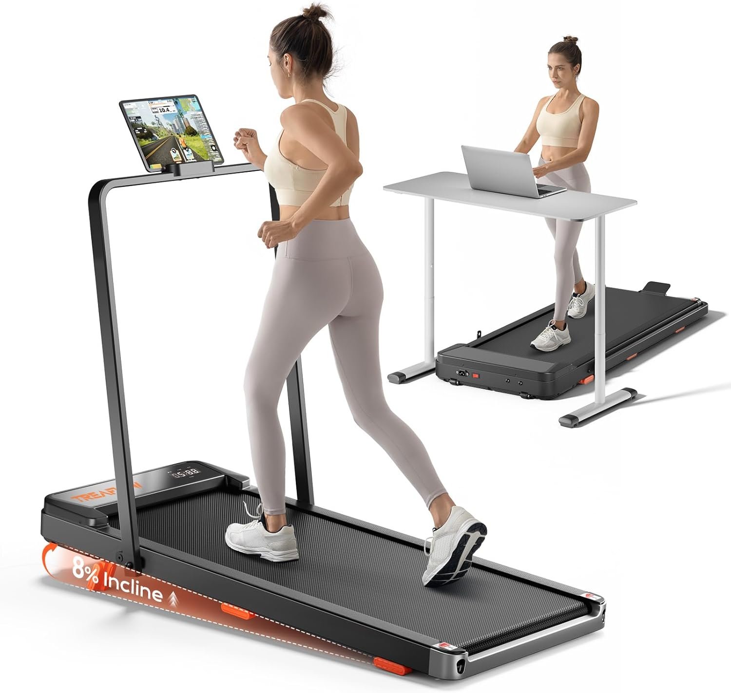 TREAFLOW Walking Pad,Treadmill with Incline for Home Office, 2.5HP Portable Under Desk Treadmill with 265 Lbs Capacity,Remote Control, Led Display
