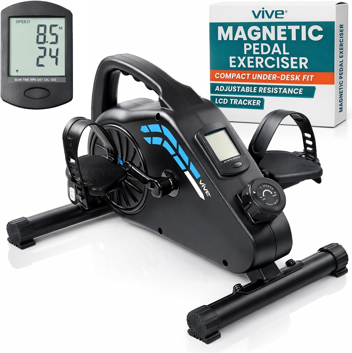Vive Under Desk Bike Pedal Exerciser – Stationary Exercise Leg Peddler – Low Impact, Portable Mini Cycle Bike for Under Your Office Desk – For Arm or Foot – Small, Sit-Down Recumbent Equipment Machine