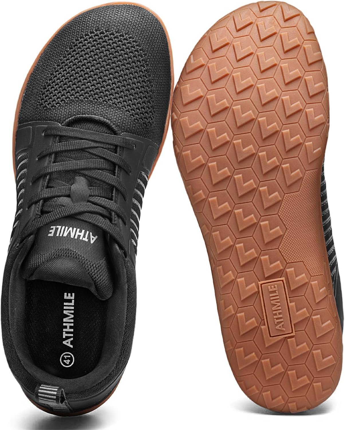 ATHMILE Men’s Barefoot Shoes Wide Toe Box Zero-Drop Walking Running Shoes Lightweight Flexible Grounding Minimalist Sneakers Athletic Training Lifting Shoes for Gym Hiking Workout Cycling