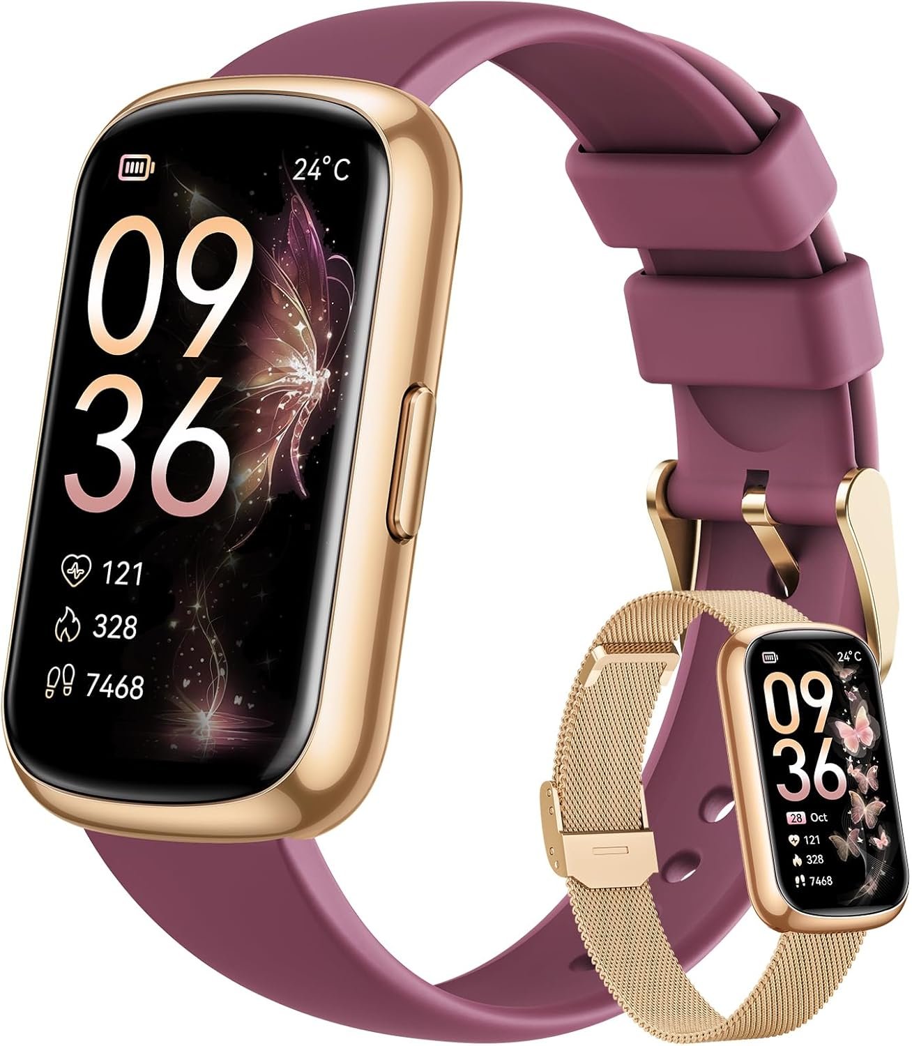 Fitness Trackers for Women Smart Watch: Fitness Tracker with 24/7 Heart Rate Monitor SpO2 Sleep Step Tracker, Pedometer Fitness Smart Watches for Women with 5ATM Waterproof for iPhone Android 2 Bands
