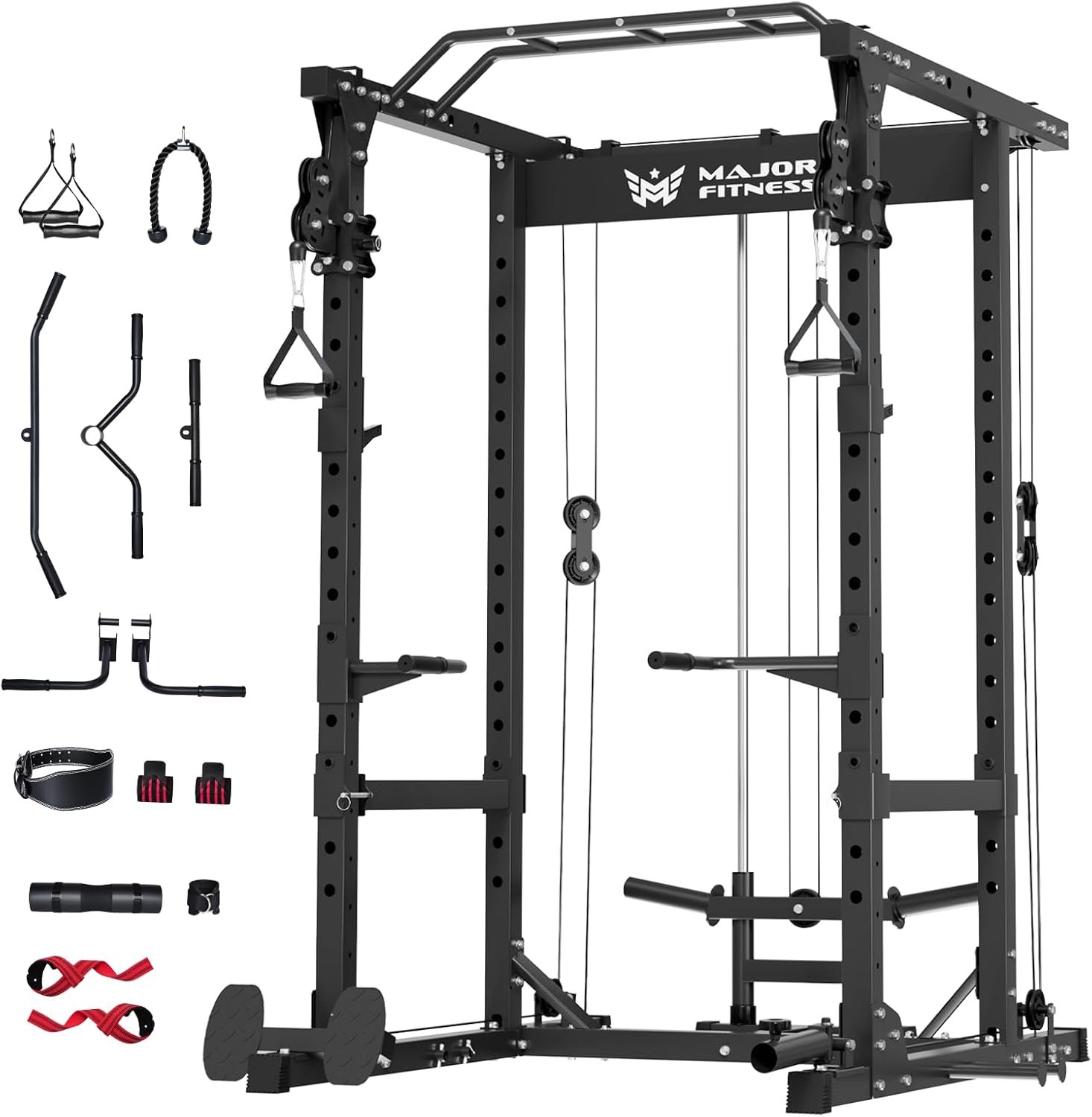 MAJOR FITNESS Drone1 Power Cage – Multi-Function Power Rack for Home Gym, Squat Rack, Cable Crossover System, for Strength Training