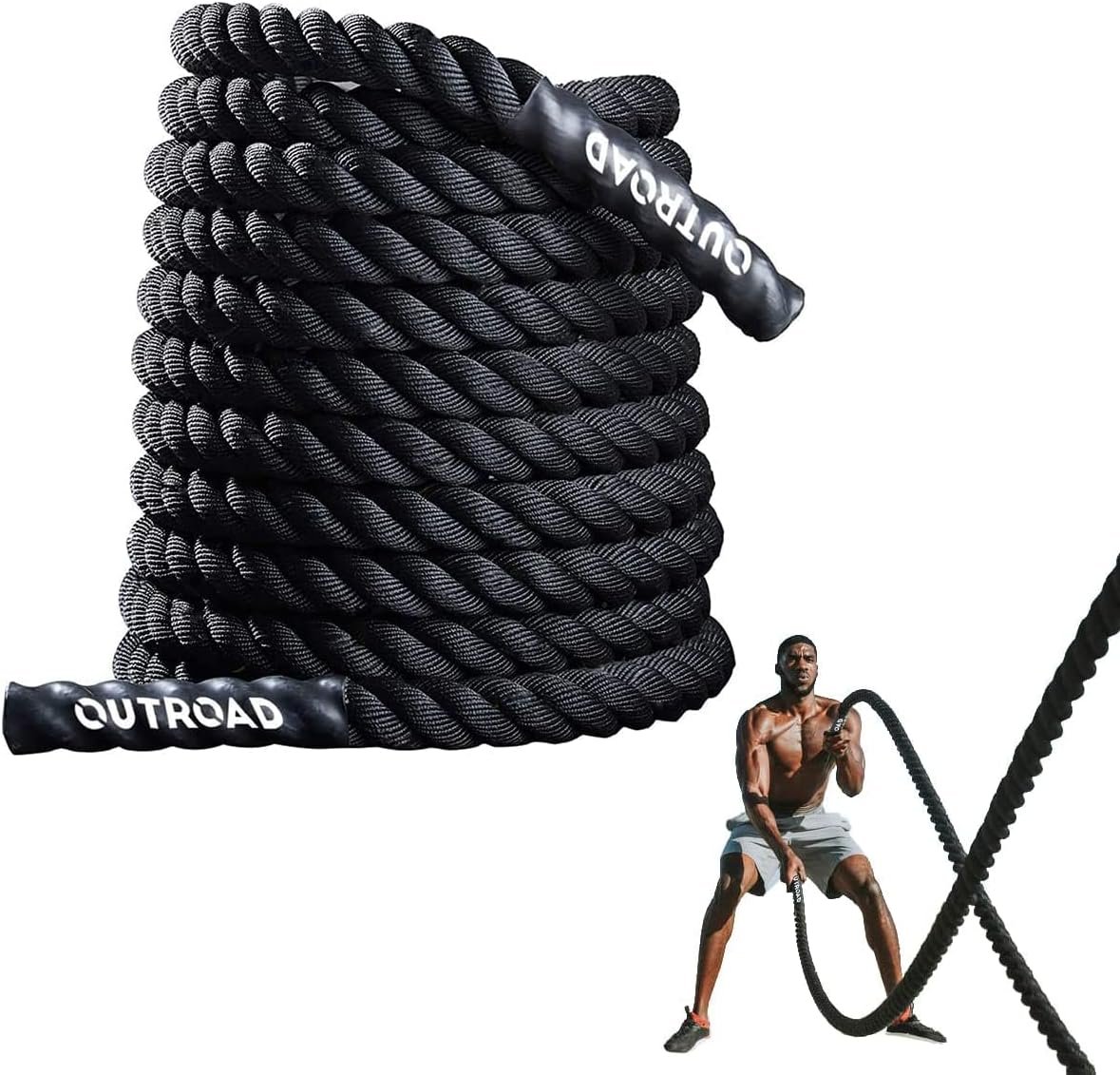 Max4out Battle Ropes 1.5 inch 30 ft – Polyester Workout Rope Heavy for Home Body Workouts Building Muscle, Black