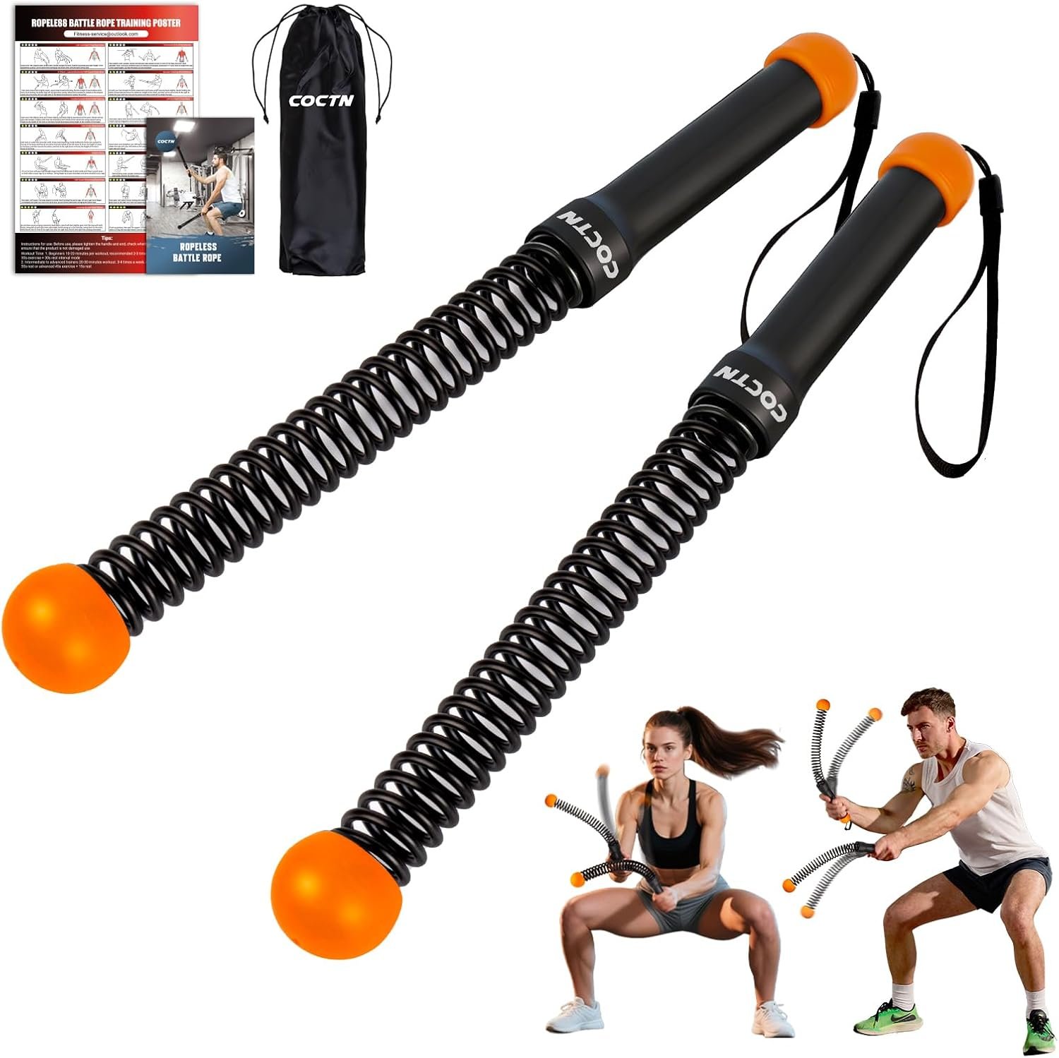 Weighted Ropeless Battle Ropes, Heavy Duty Portable Cordless Battle Ropes for Home Gym with Poster, Exercise Ropes for Strength Building, Cardio Fitness, Workout Equipment for Low-Impact Workout