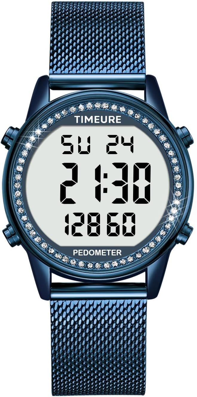 Women’s Step Counter Pedometer Watch with Stainless Steel Bracelet, Stylish Design, No App, No Charging Needed for Step, Calorie, Distance, Alarm, Countdown Timer，TU-2401