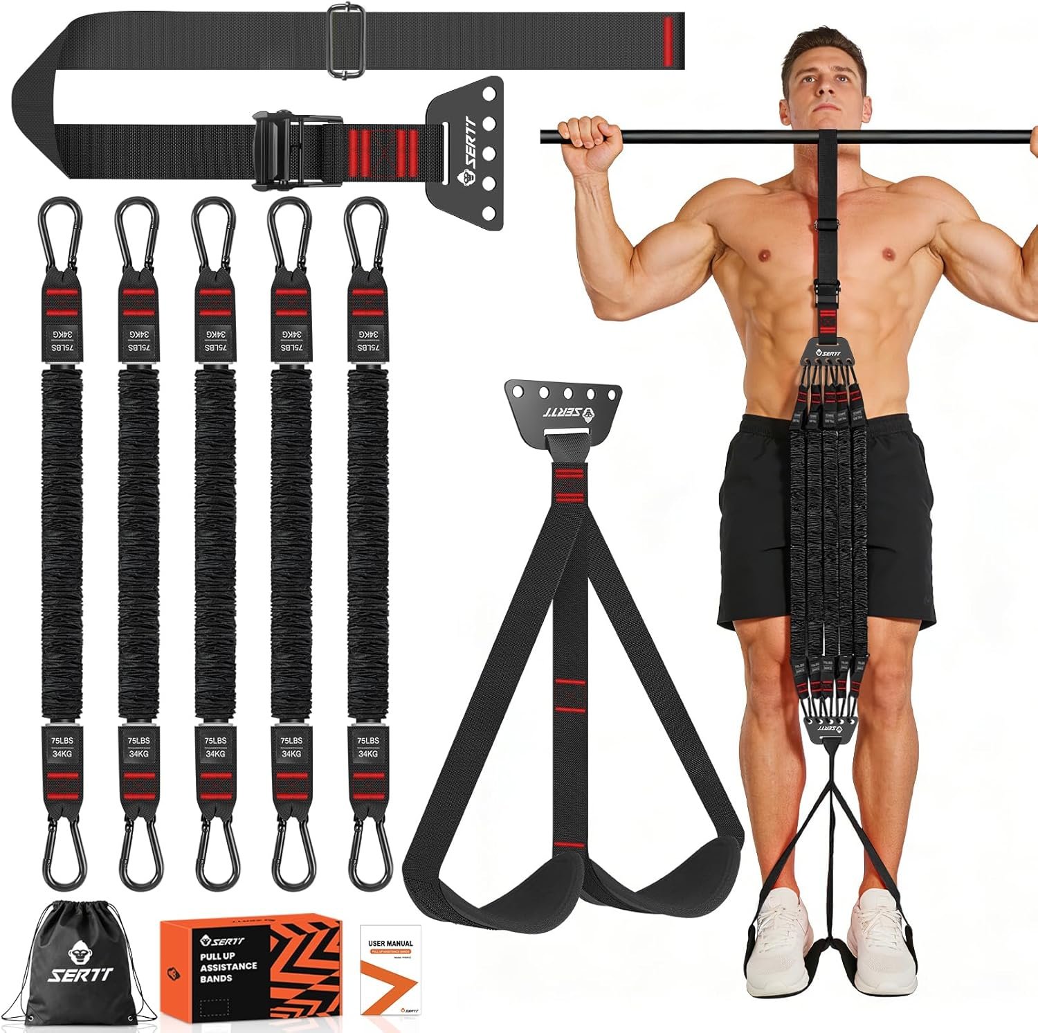 SERTT Adjustable Pull Up Assistance Band, Heavy Duty Assisted Pull Up Bands Support 375lbs, Upgrade Pull Up Bar Resistance Band for Assist Pullup Home Gym Strength Training