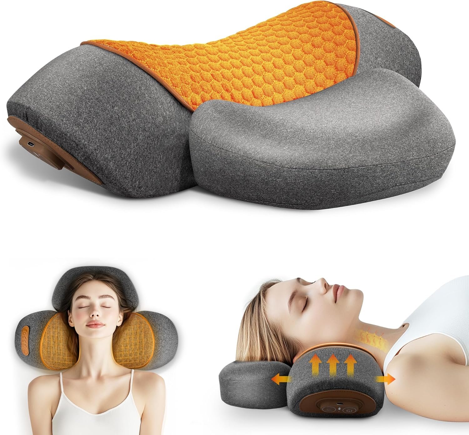 3-in-1 Neck Massage Pillow—with Heat, Massage, and Traction Stretching,Deep Tissue Massage Relieves Shoulder and Neck Muscle Pain and Stiffness,Suitable for Men and Women, Grey