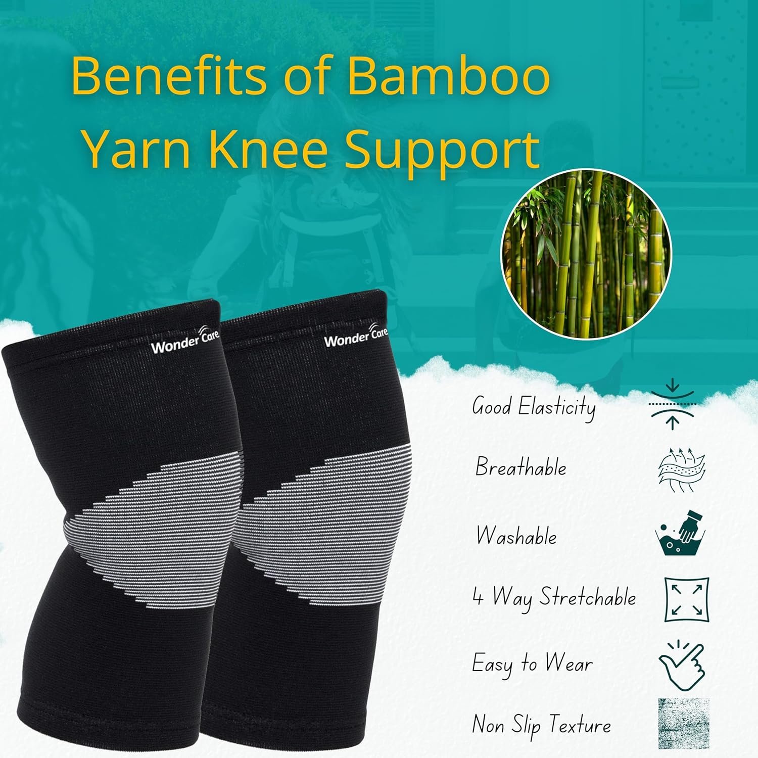 Wonder Care 2-Pack Bamboo Knee Compression Sleeve for Men and Women, Compression Knee Sleeve for Running, Volleyball, Gym Weightlifting Made from Bamboo Yarn, Perfect Knee Brace for Knee Pain and Enhanced Comfort – 1 Pair