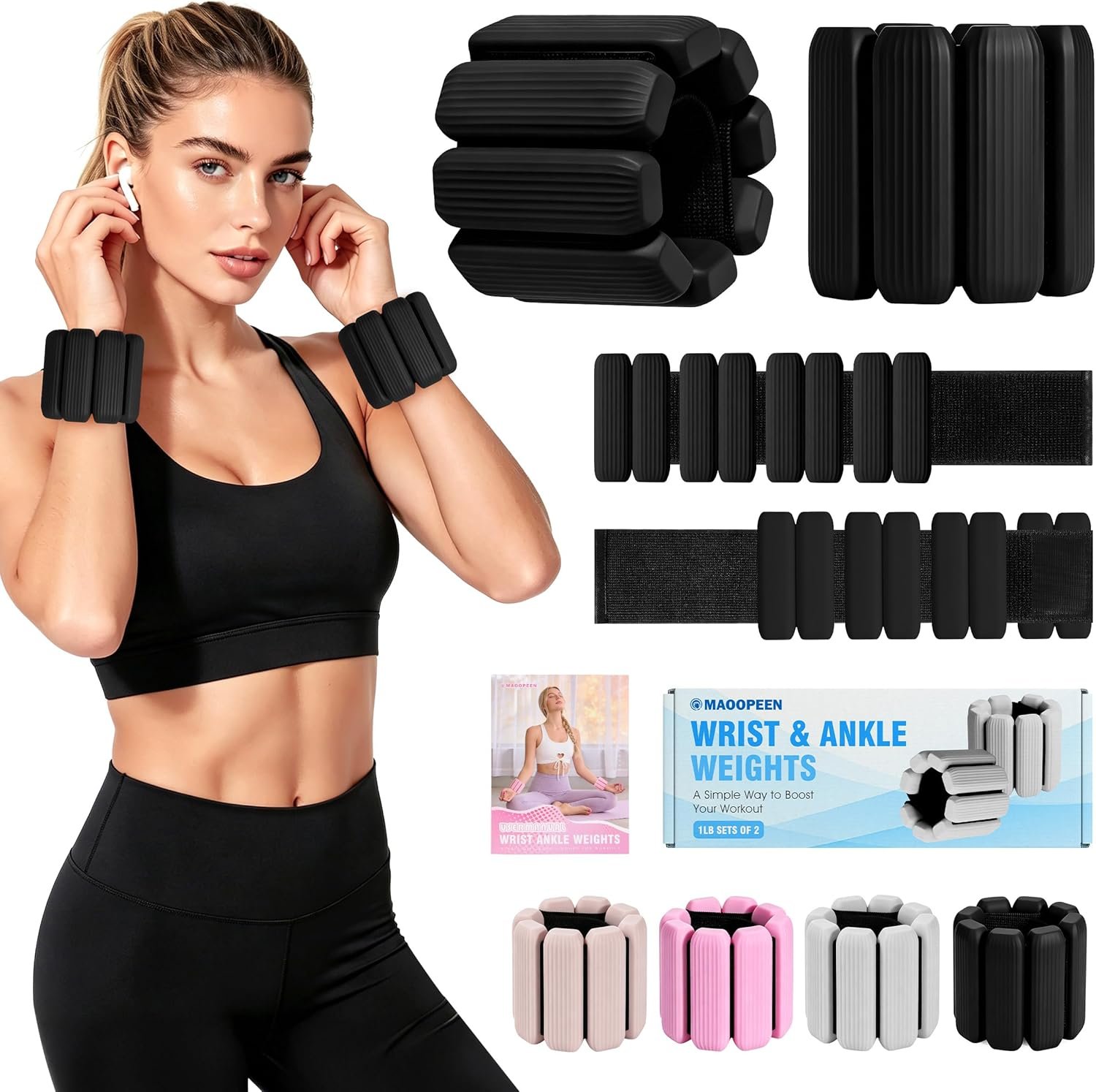 Wrist Weights, 2Pack Adjustable Ankle Weights for Women/Men, Silicone Weighted Bangles for Yoga, Pilates, Running & Walking, Arm & Leg Weights, 2lb