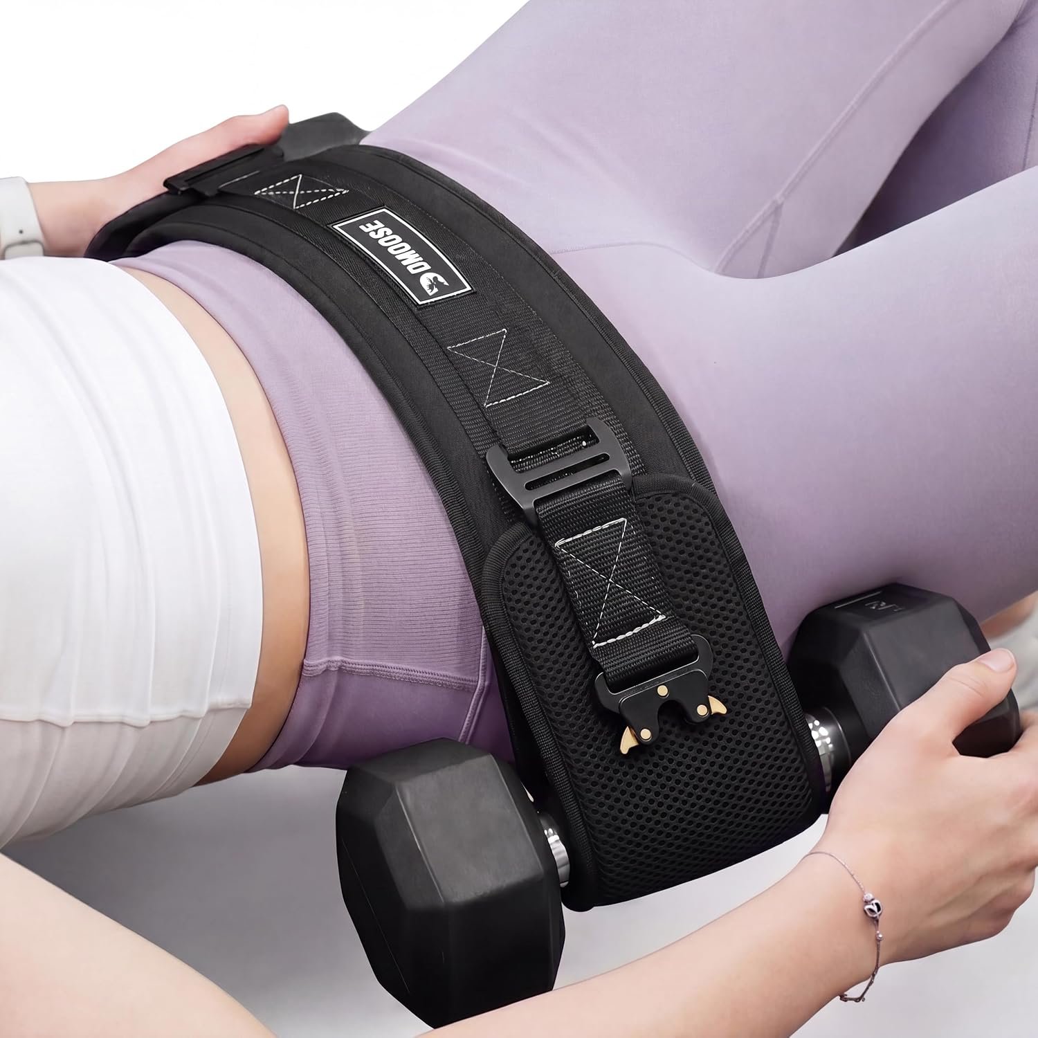 DMoose Fitness Hip Thrust Belt – Dual-Strap Glute Builder for Dumbbells, Plates, Kettlebells (Supports up to 700 lbs) – Comfortable Padded Booty Belt for Home & Gym