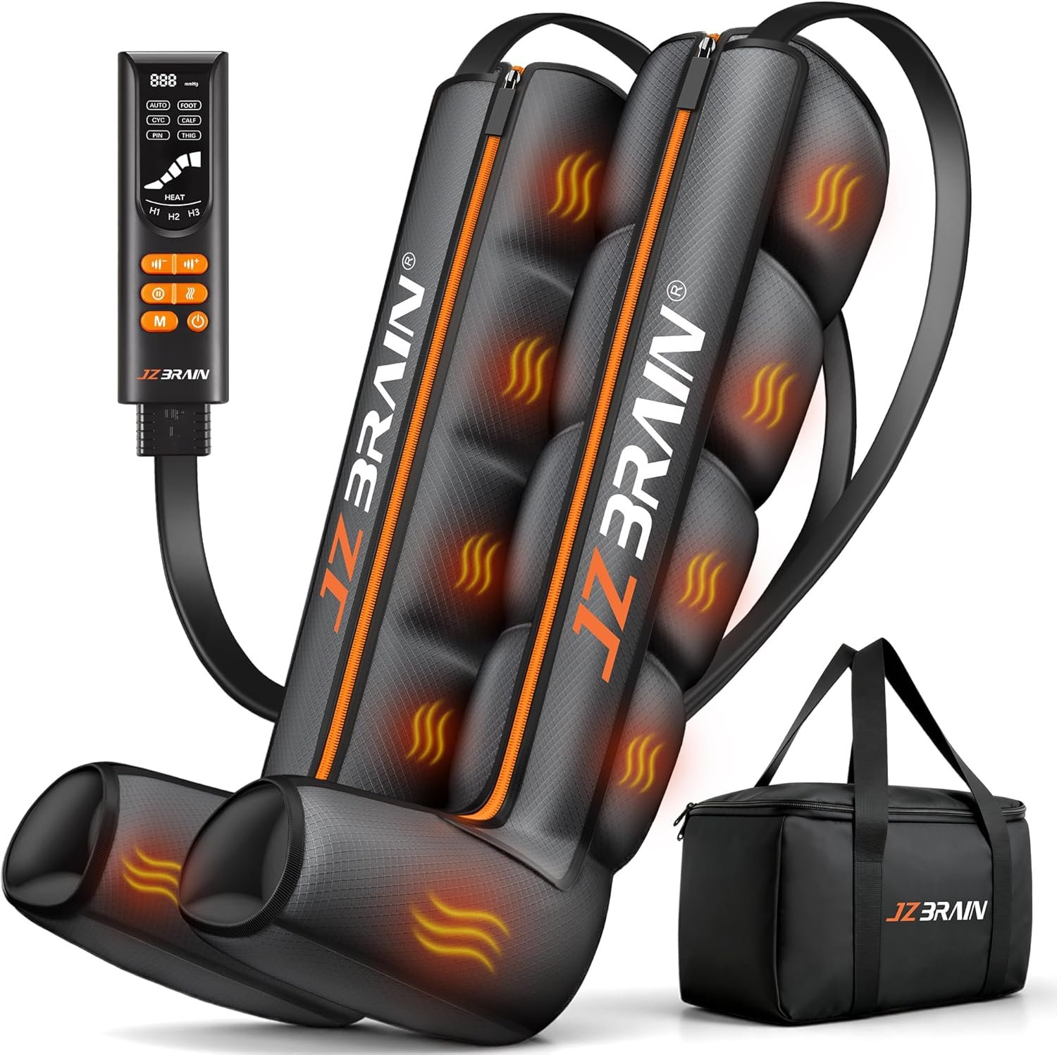 JZBRAIN Air Compression Boots Leg Massager: Sequential Full-Leg Recovery with Heat, 6 Modes & 11 Intensities for Post‑Workout Relieve & Daily Relaxation for Athletes, Fitness Users (Large)