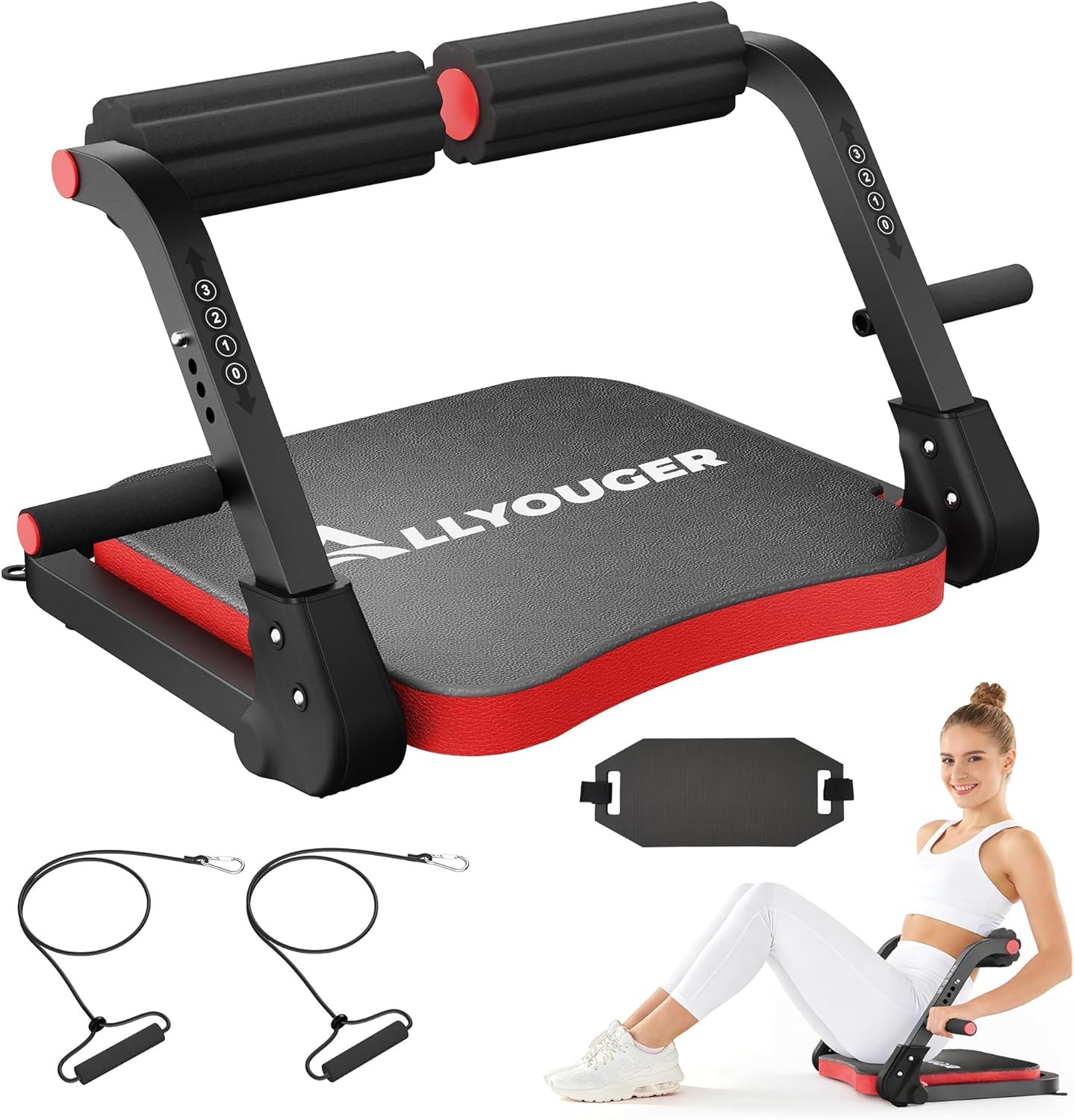 Ab Machine,Sit Up Exercise Equipment& Core Machine,Adjustable Ab Trainer with 3 Resistance Levels and Removable Auxiliary Handle,perfect for home workouts and those looking to lose weight