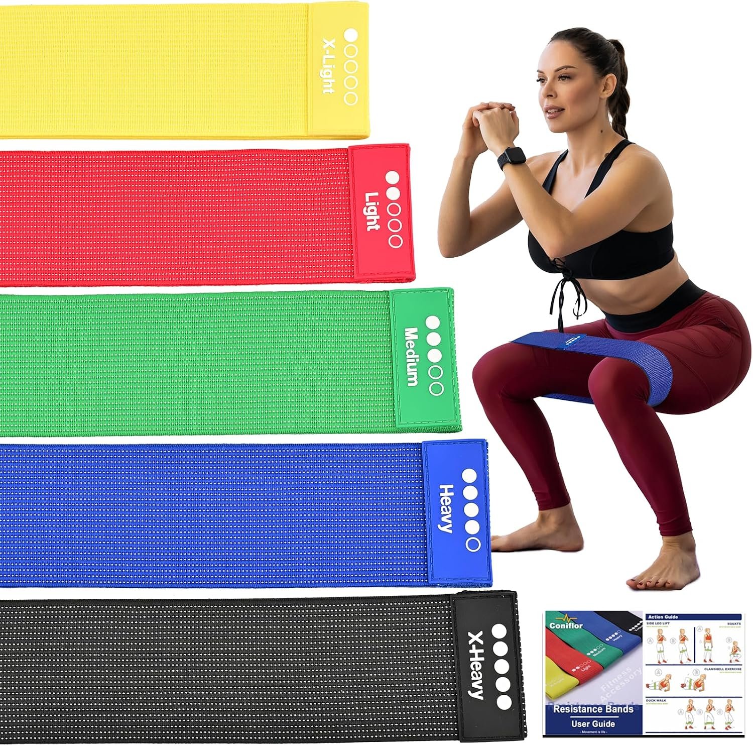Resistance Bands for Working Out – Exercise Bands Set with Workout Guide – Fabric Elastic Bands for Physical Therapy – Fitness Bands Ideal for Legs Hip Glute