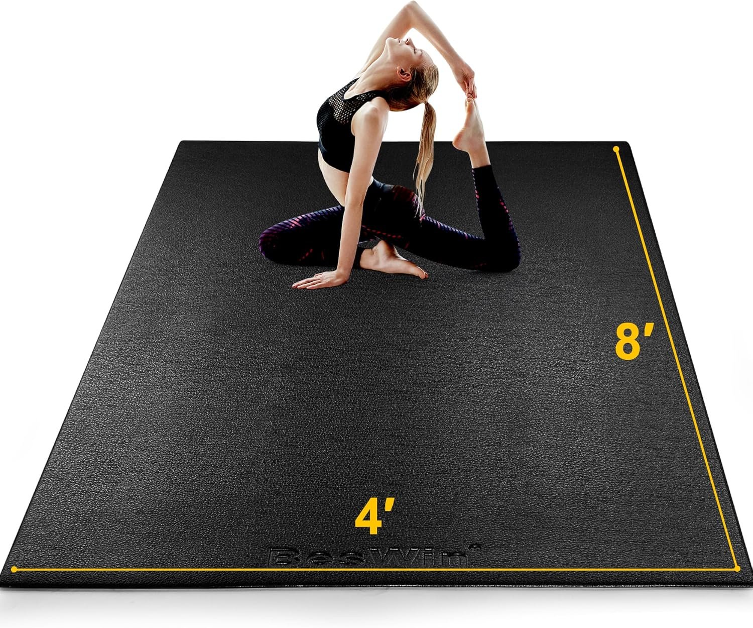 BesWin Large Exercise Mat 8′ x 4′(6mm), Extra Thick Workout Mats for Home Gym Flooring, High Density Non-Slip Gym Mats Fitness Mat for Cardio, Weights, Jump Rope, Fitness – Use With or Without Shoes
