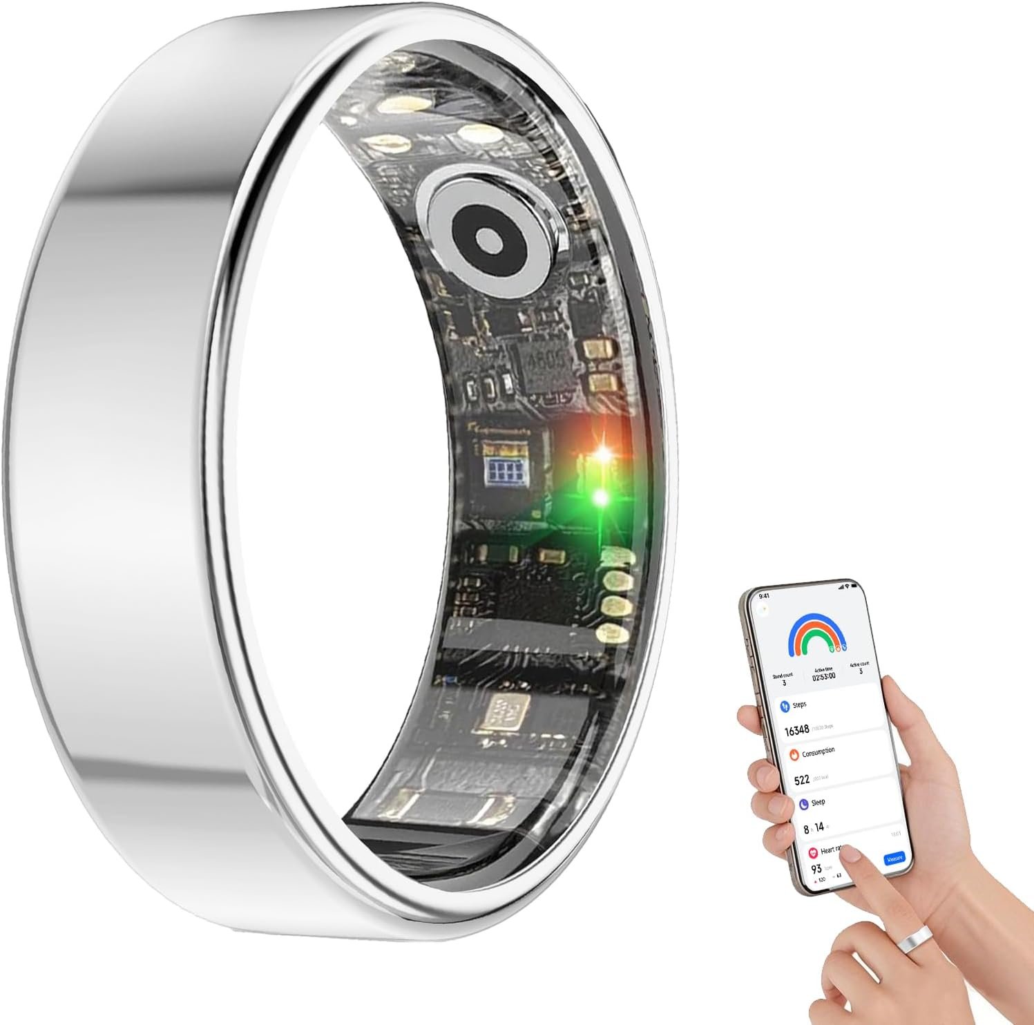 BENIO Smart Ring Health Tracker for Men Women, Sleep Exercise Health Monitoring, No Subscription, iOS Android Compatible (Sliver, 8.5)