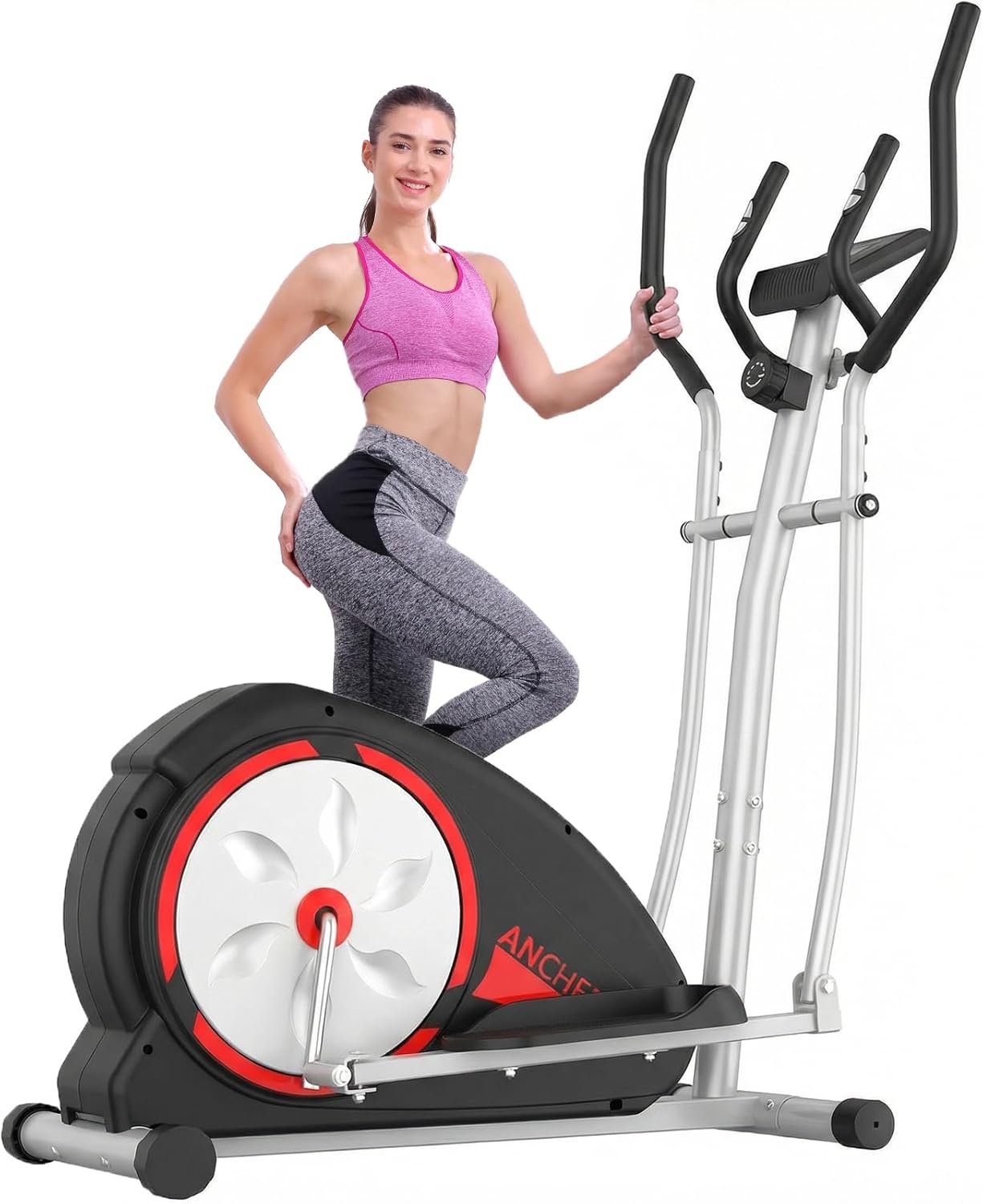 ANCHEER Elliptical Exercise Machine, Elliptical Trainer for Home Gym, Exercise Equipment 500Lbs, Ultra-Silent Elliptical Machine with Pulse Rate Grips & 8 Resistance Levels