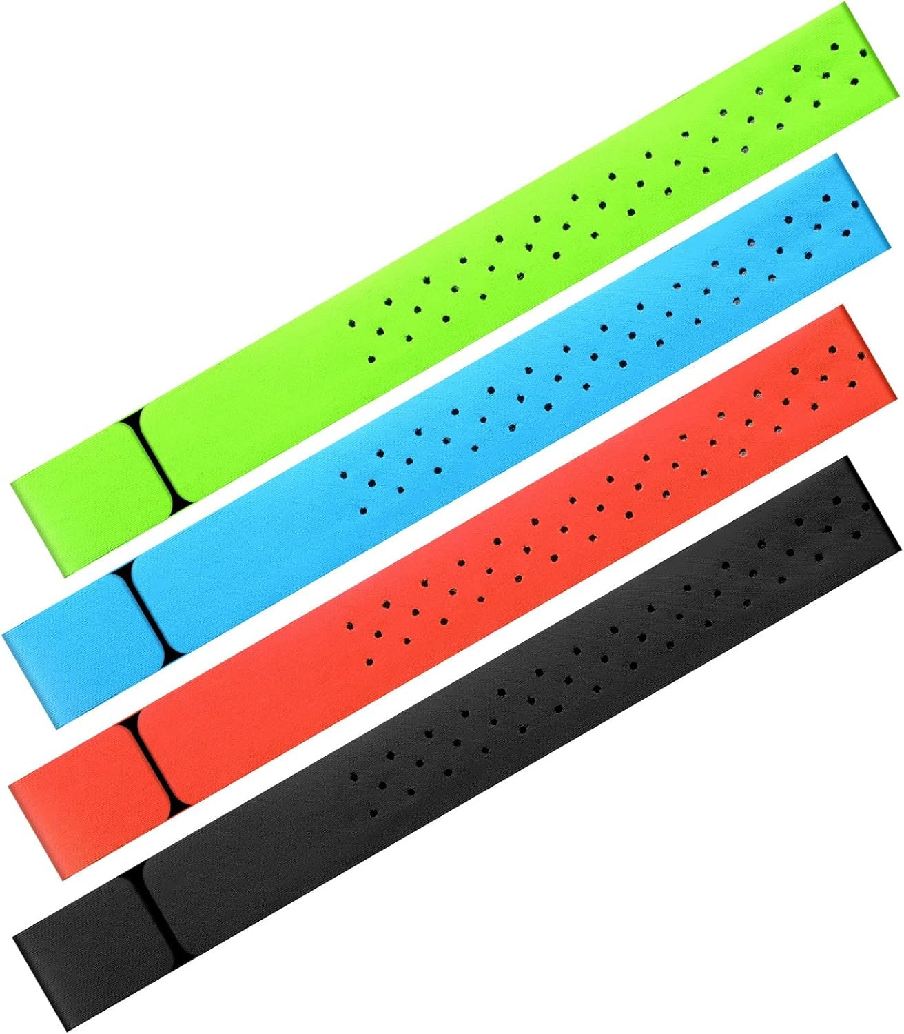 Oudain 4 Pcs Heart Rate Monitor Replacement Strap Band, Soft Heart Rate Monitor Armband Strap, Theory Fitness Adjustable(0.8 x 14.2 Inch,Black, Orange, Green, Blue)